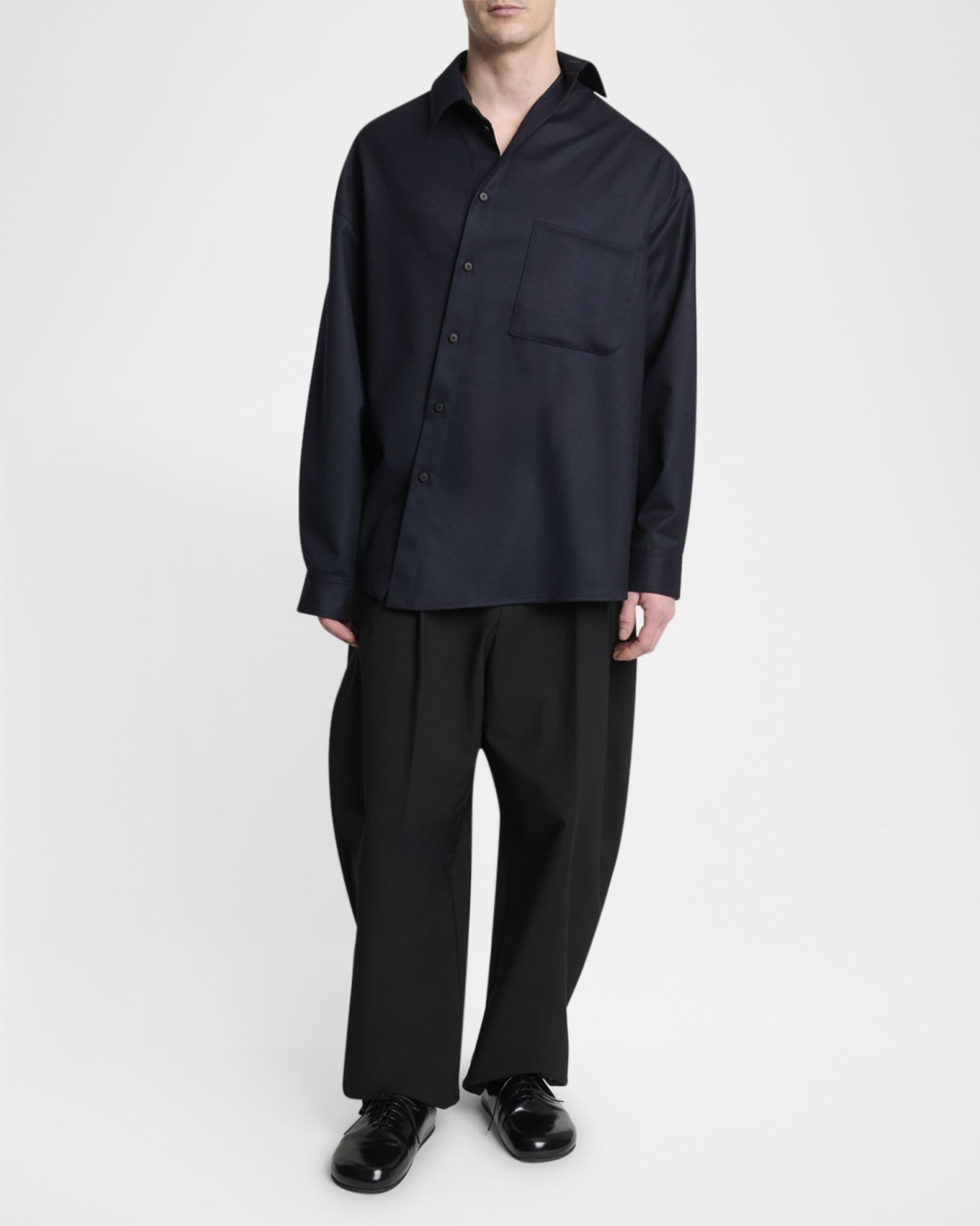 Jacquemus Men's The Cuadro Asymmetric Wool Pocket Button-Down