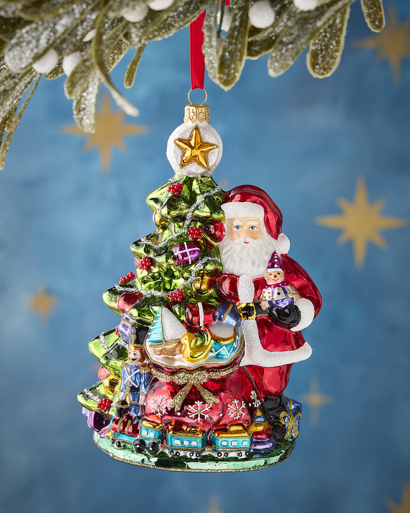 Santa On A Toy Pedestal Ornament 0