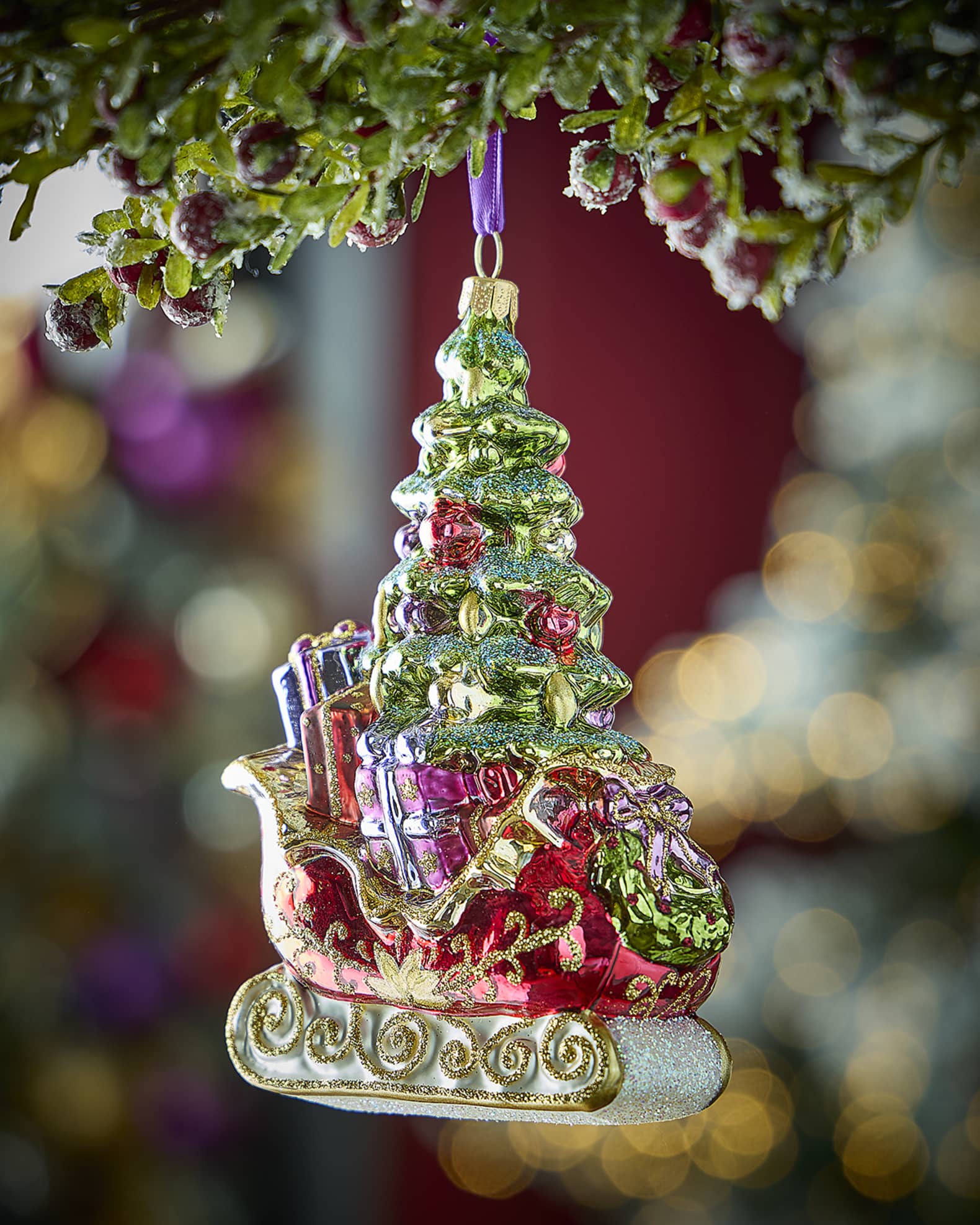 Sleigh with Tree Christmas Ornament 0