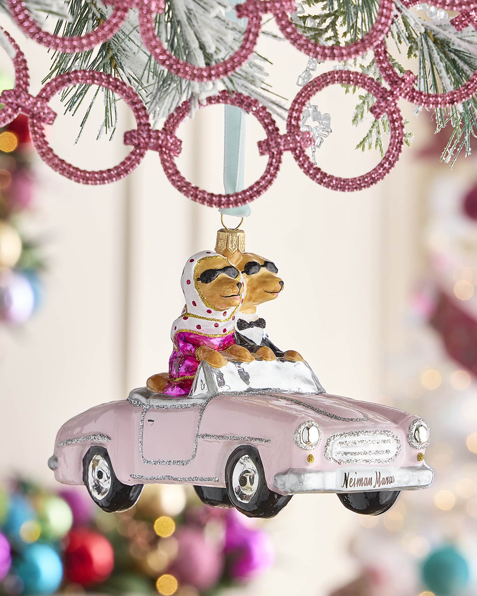Dogs in Pink Cabrio Christmas Ornament  1