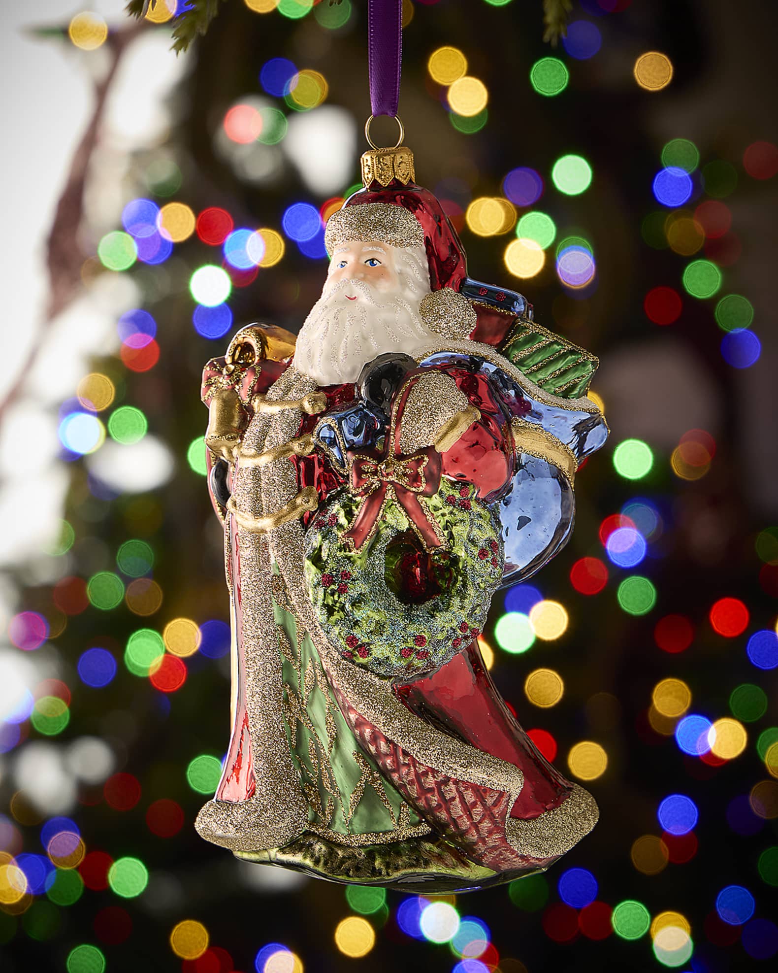 Santa with Wreath and Stick Ornament 0