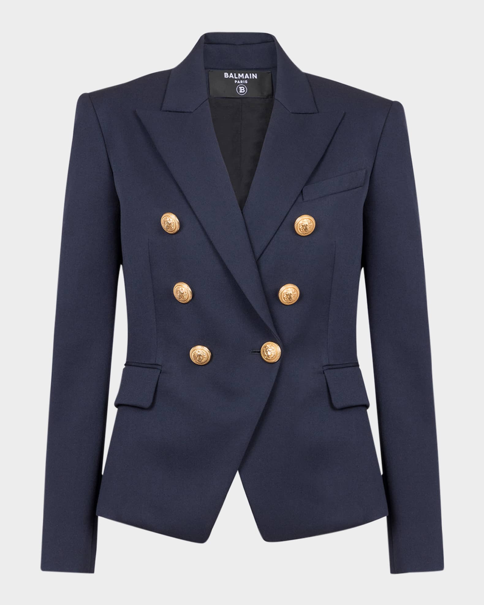 Balmain 6-Button Fitted Wool Jacket | Neiman Marcus
