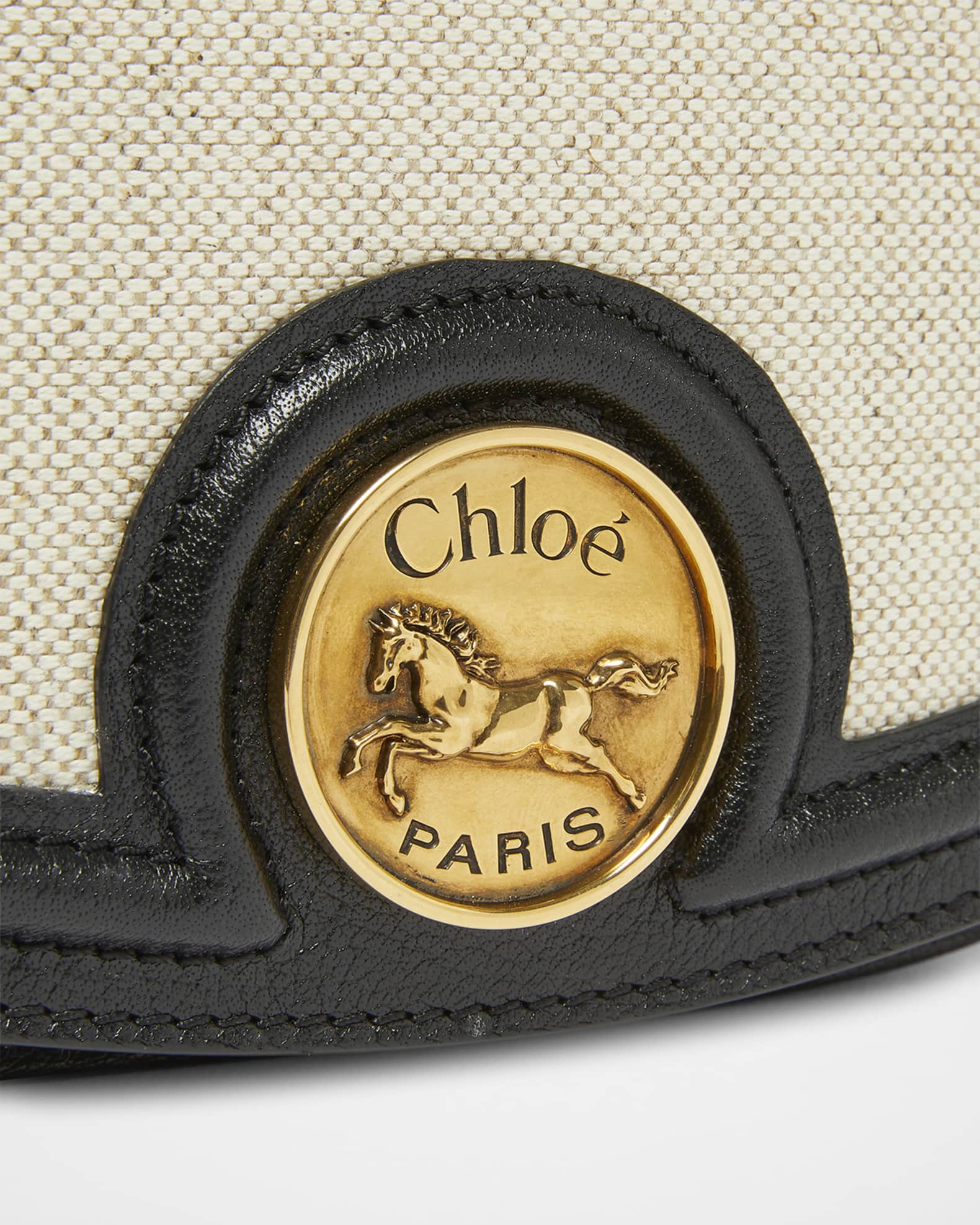 Chloe Horse Medal Small Saddle Crossbody Bag in Canvas