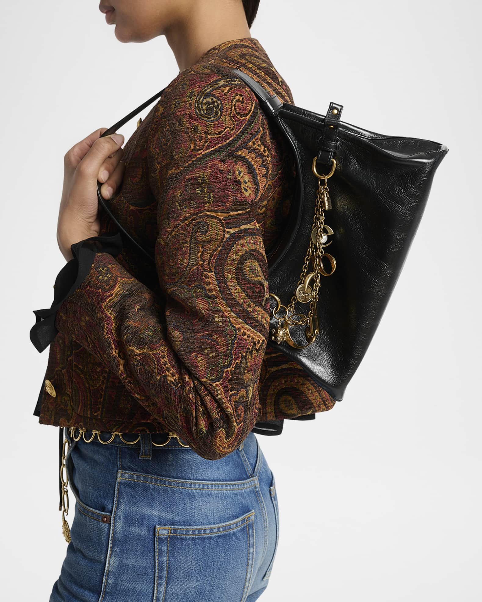 Chloe Logo Charm Hobo Bag in Shiny Leather | Neiman Marcus