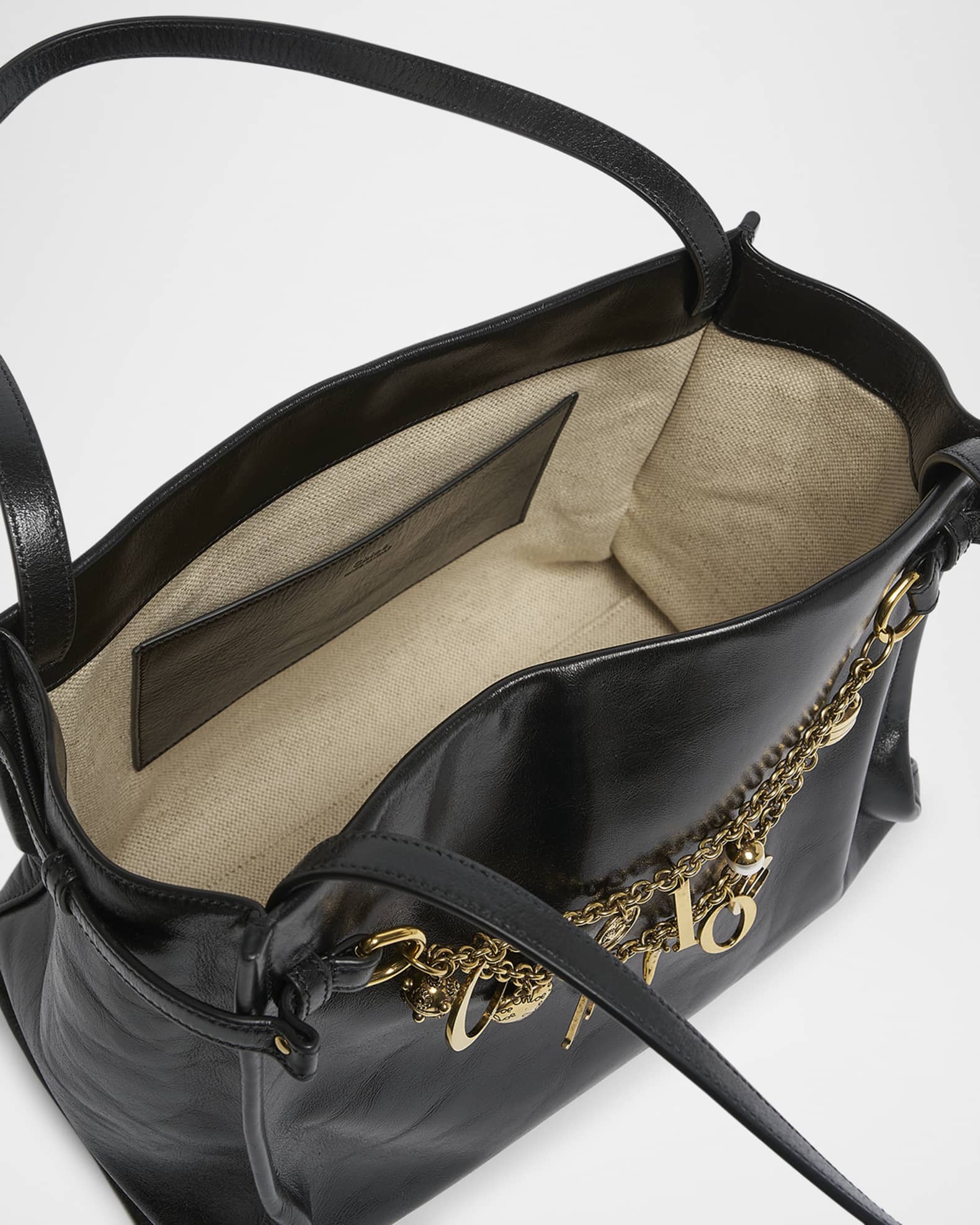 Chloe Logo Charms Tote Bag in Shiny Leather | Neiman Marcus