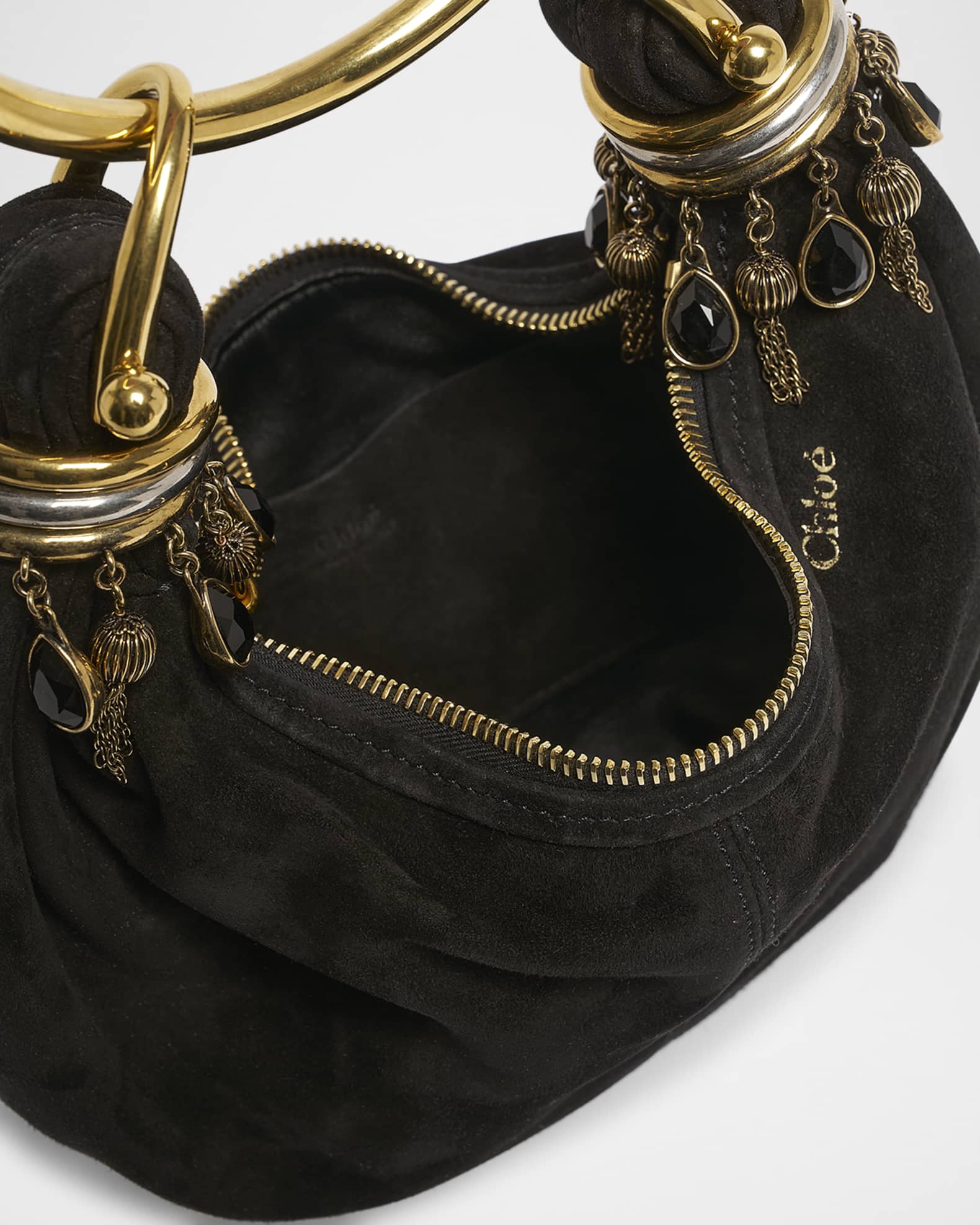 Chloe Bracelet Mini Top-Handle Bag in Suede with Beads | Neiman Marcus
