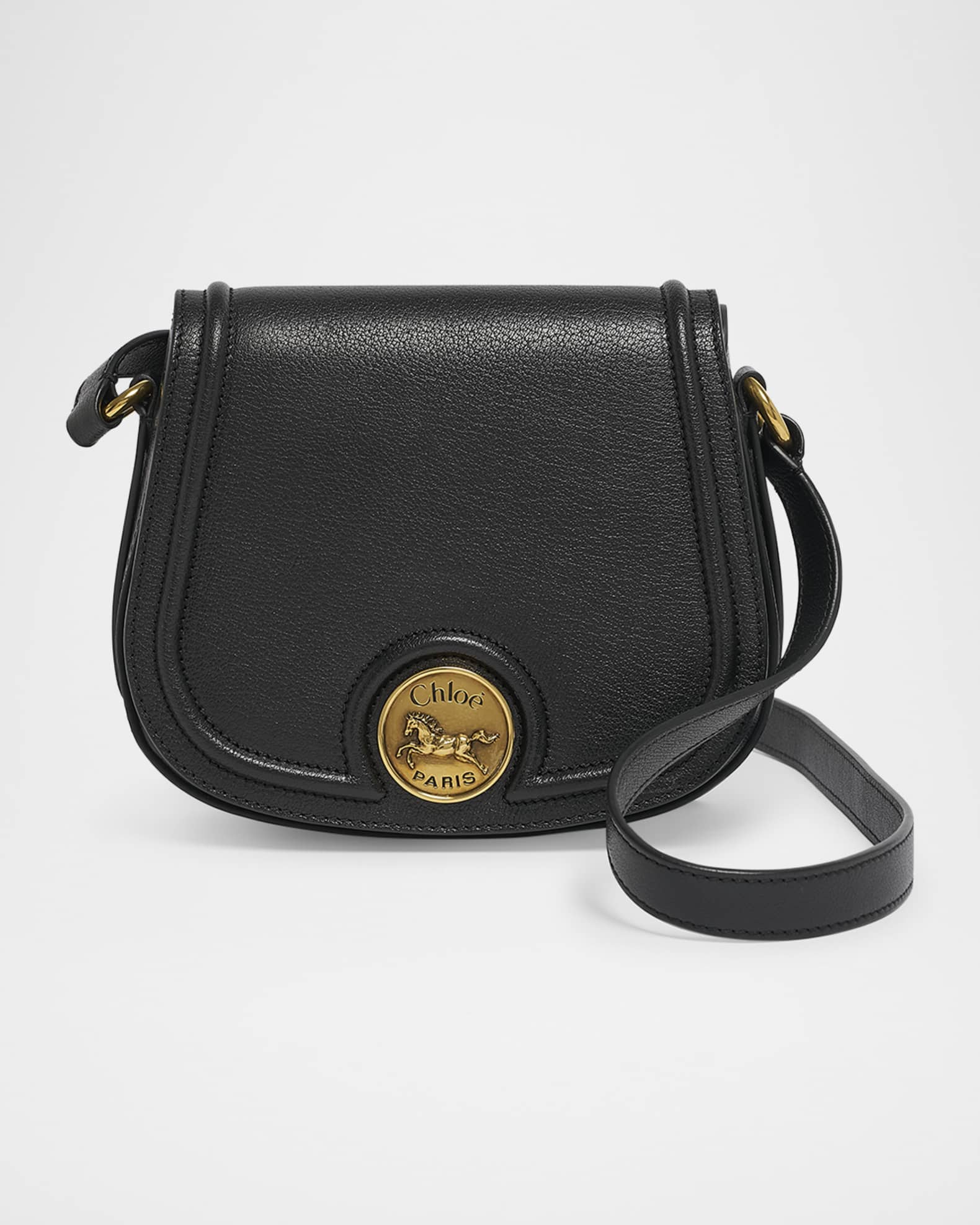 Chloe Horse Medal Saddle Crossbody Bag in Grained Leather