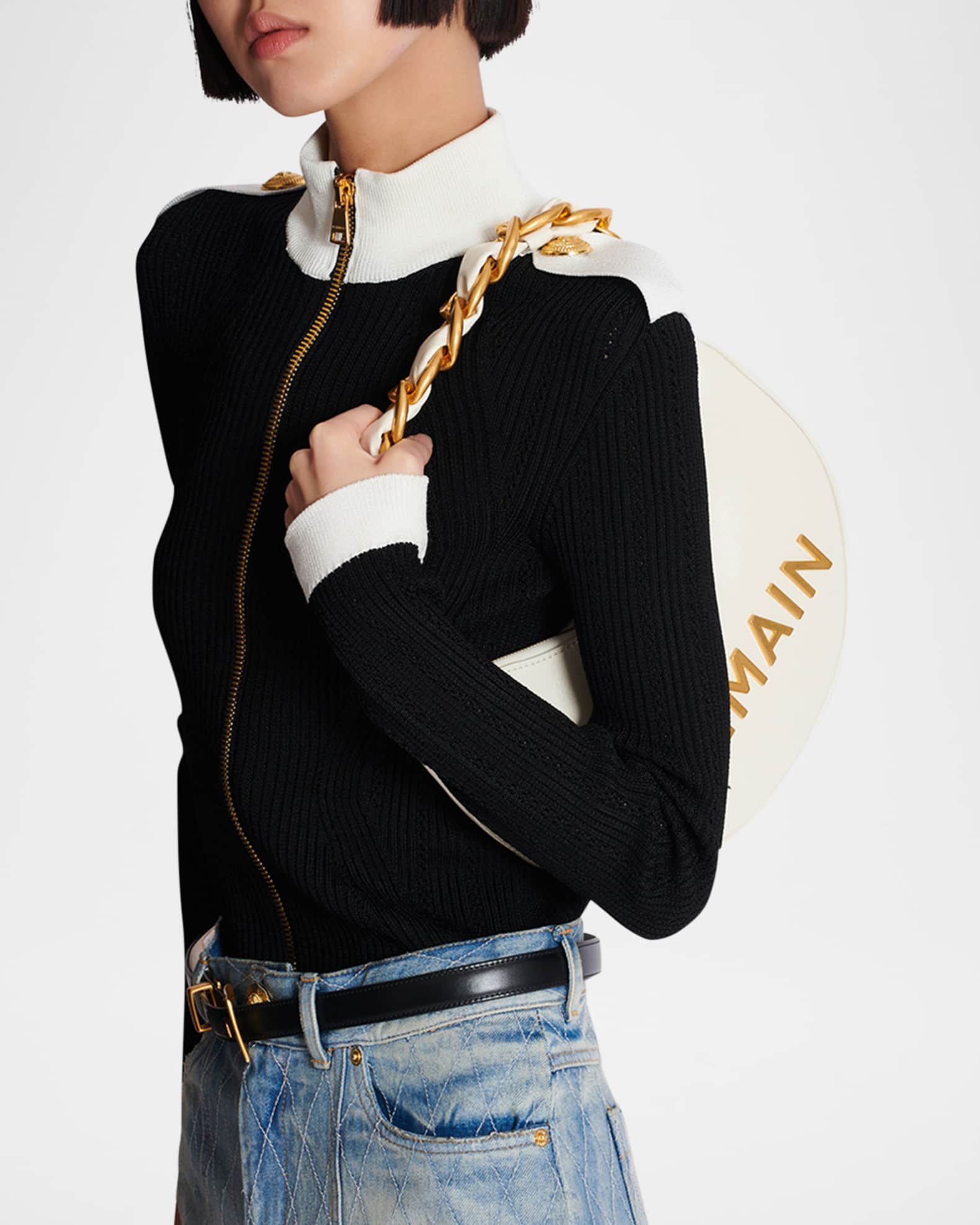 【関税＆送料込み】Balmain 'Soft Moon 1945' Black Shoulder Black 1945 Soft Moon Bag by Balmain on Sale