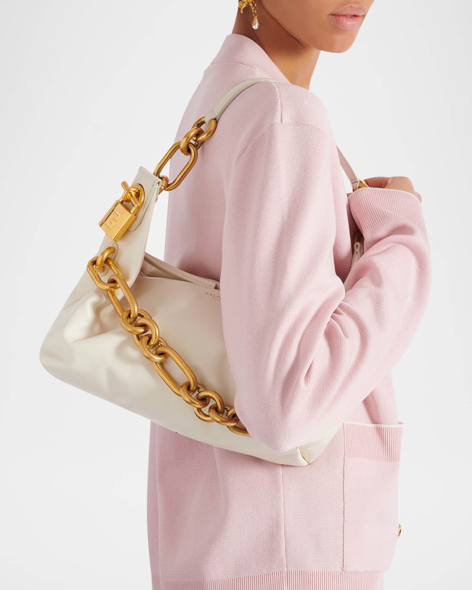 Balmain Sync Medium Chain Shoulder Bag in Calfskin | Neiman