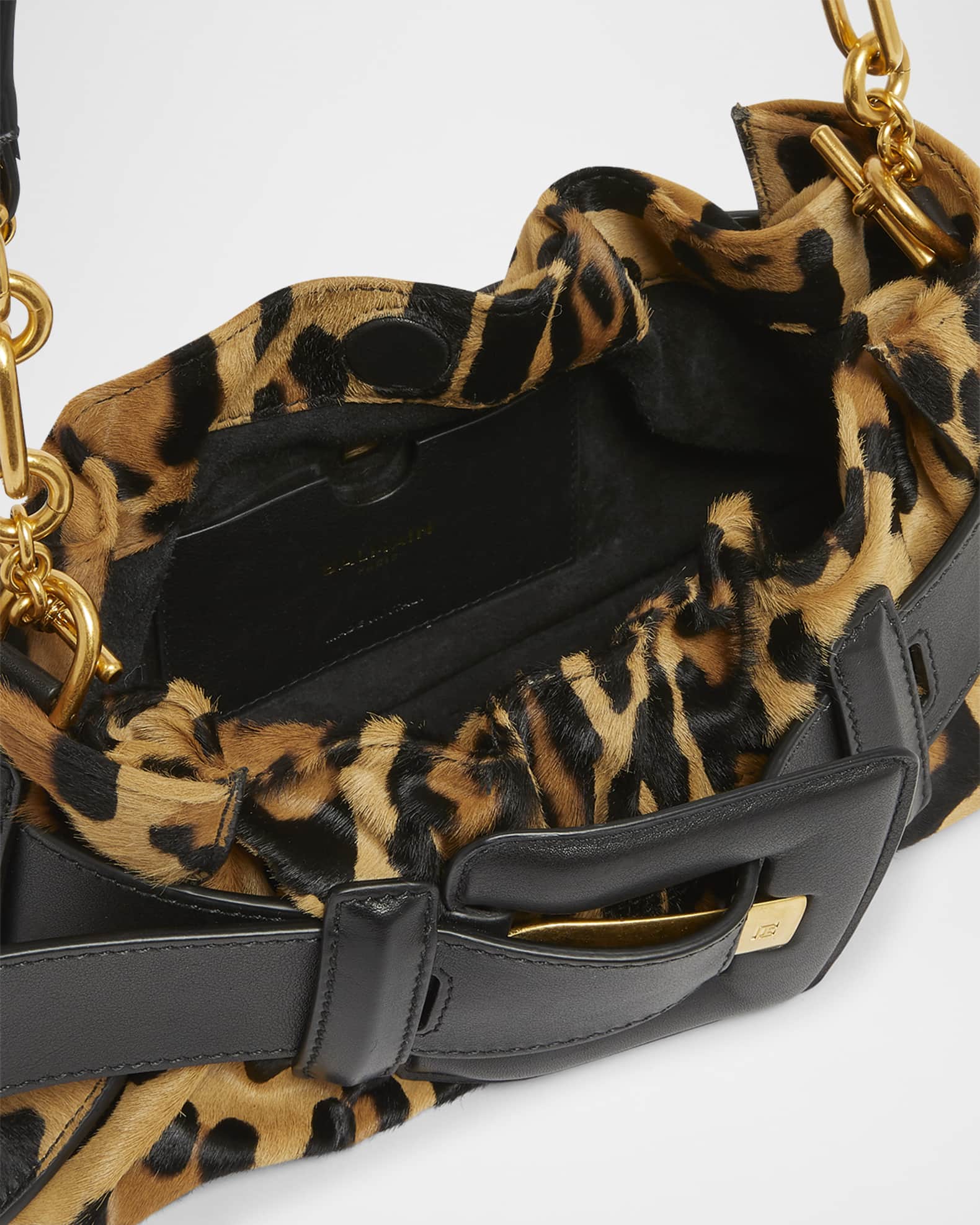 Balmain Anthem Mini Leopard Shoulder Bag in Calf Hair | Neiman Marcus
