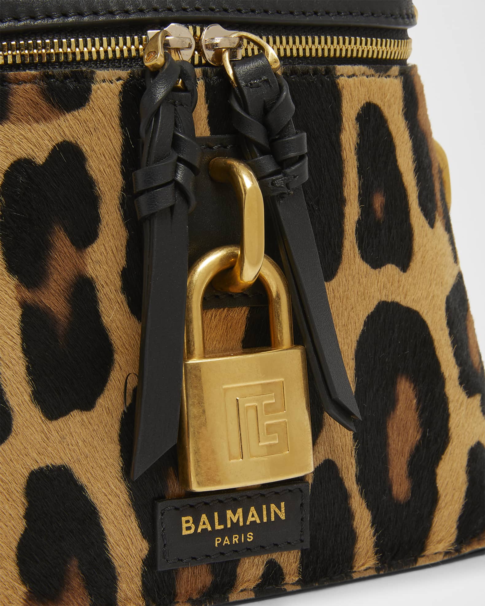 Balmain Pulse Vanity Leopard Top-Handle Bag in Calf Hair