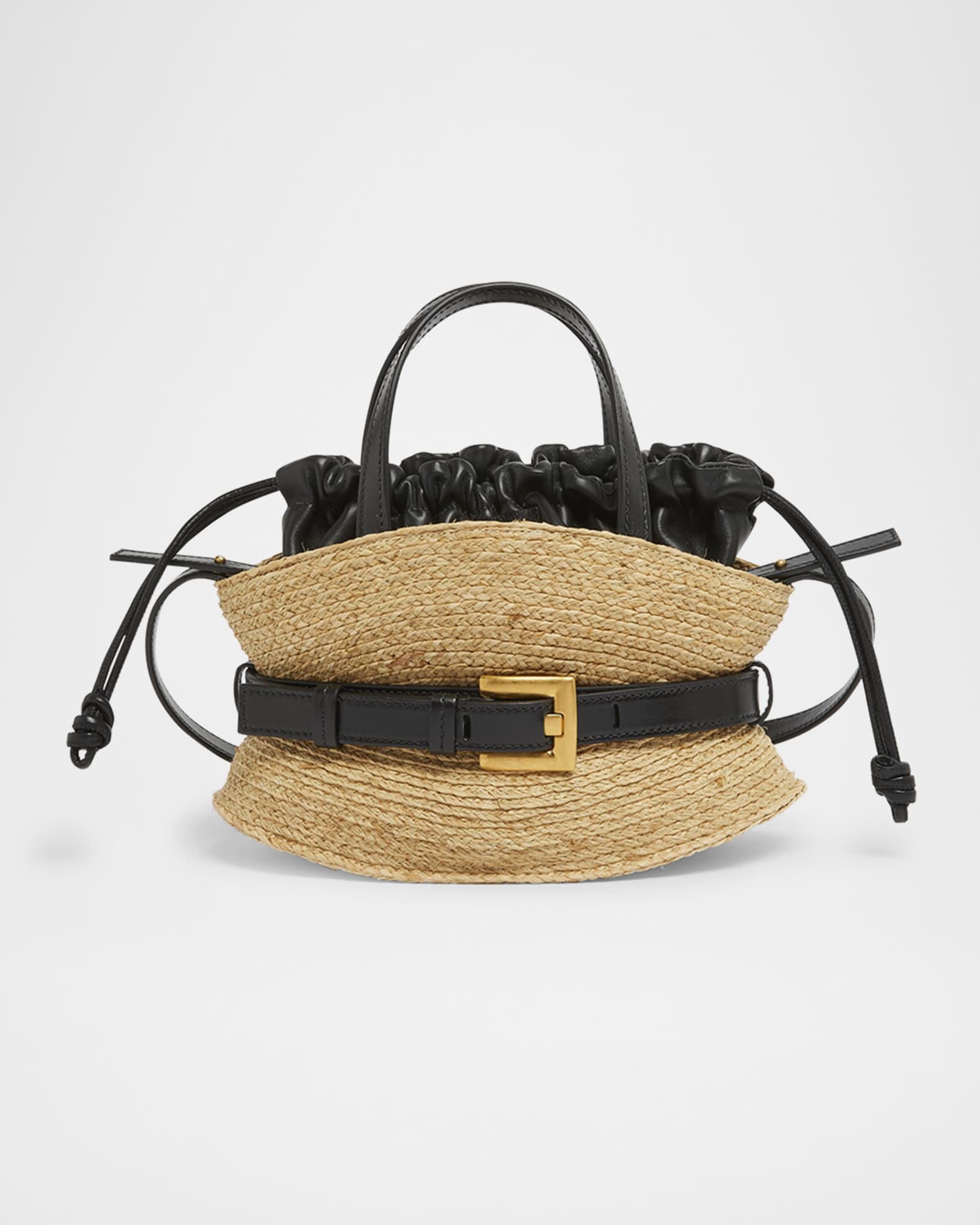 Shuffle Mini Top-Handle Bag in Raffia and Calfskin  0