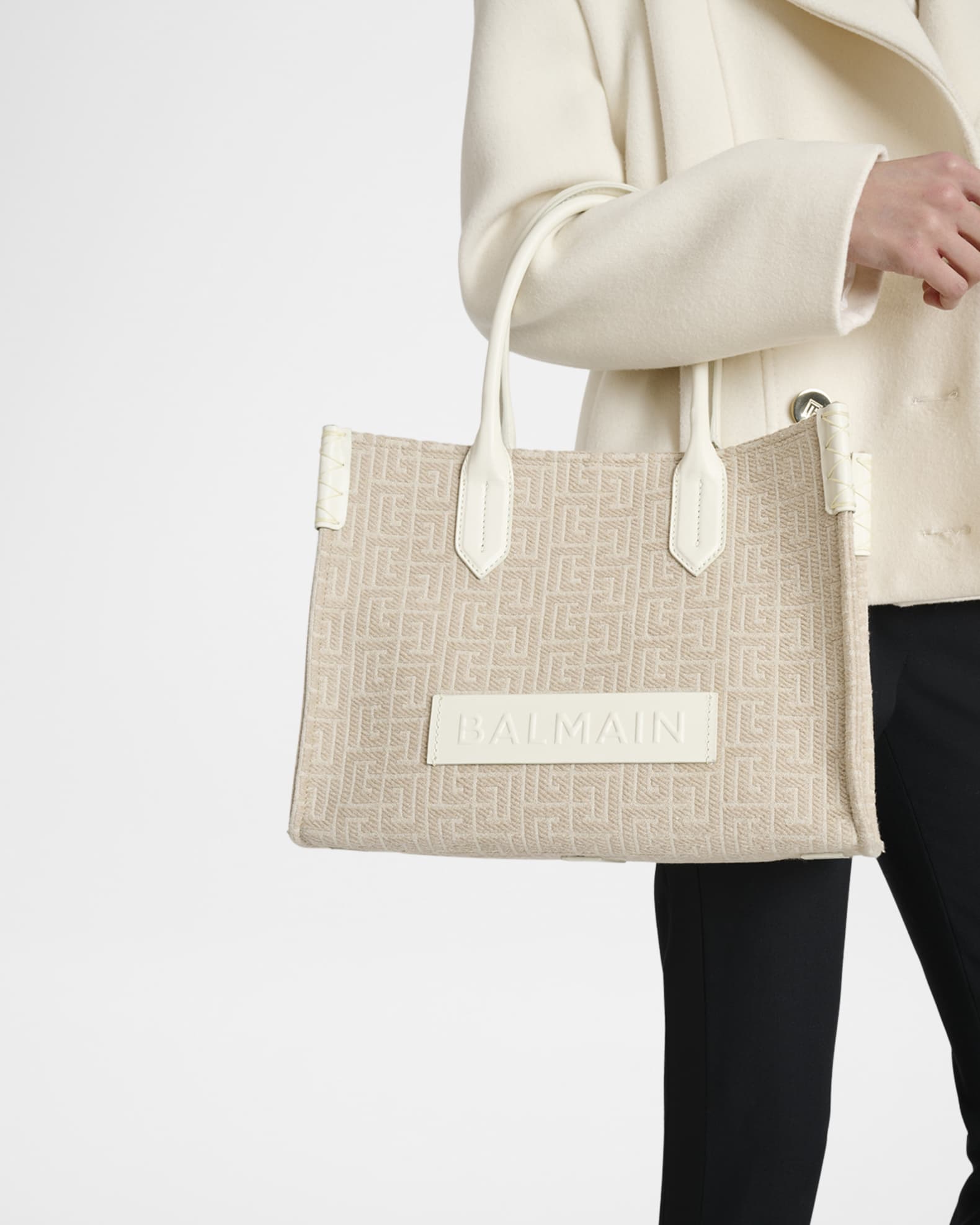 Balmain B-Army Shopper Shoulder Bag in Monogram Jacquard