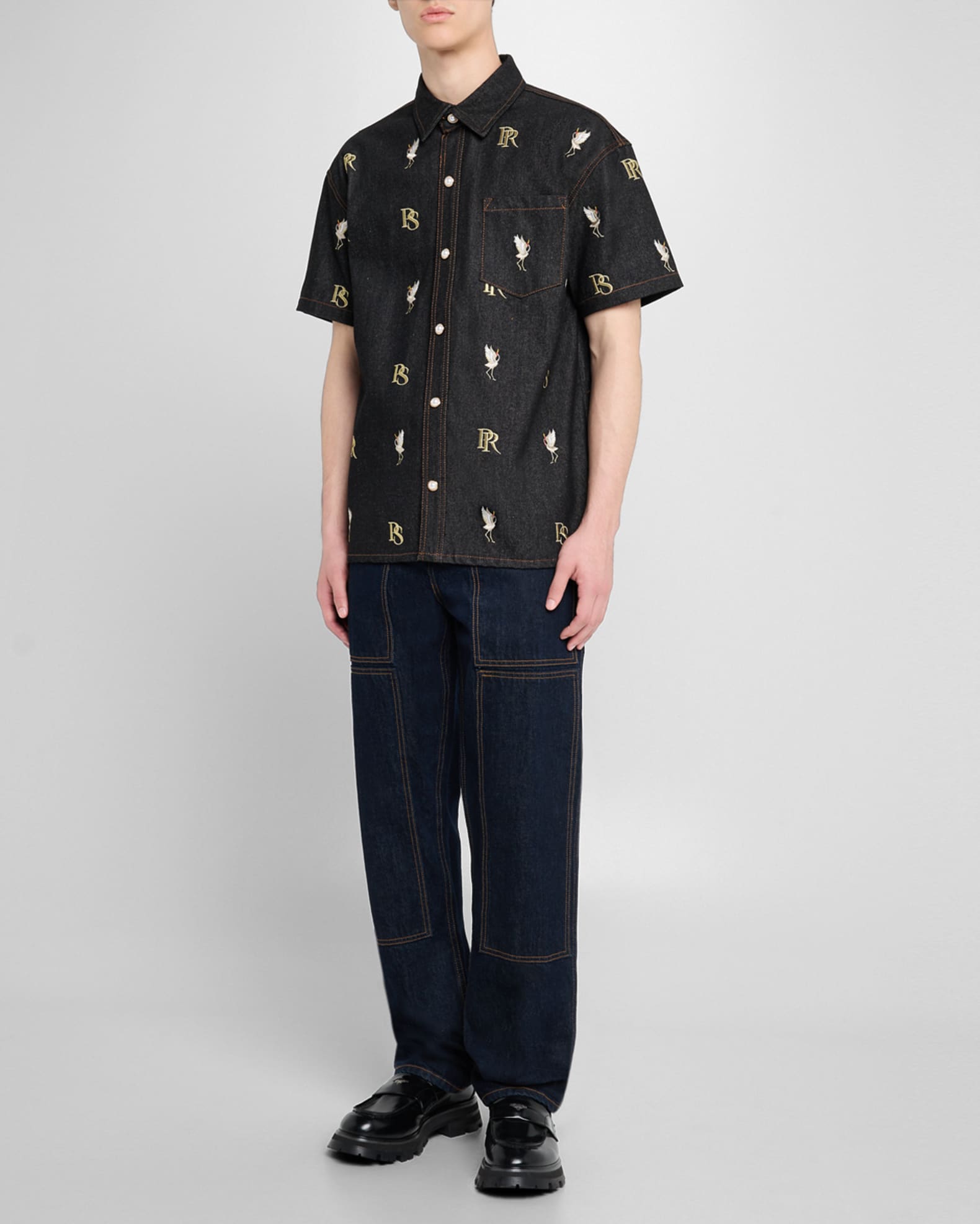 Men's Fukue Embroidered Short-Sleeve Shirt - Thumbnail 2
