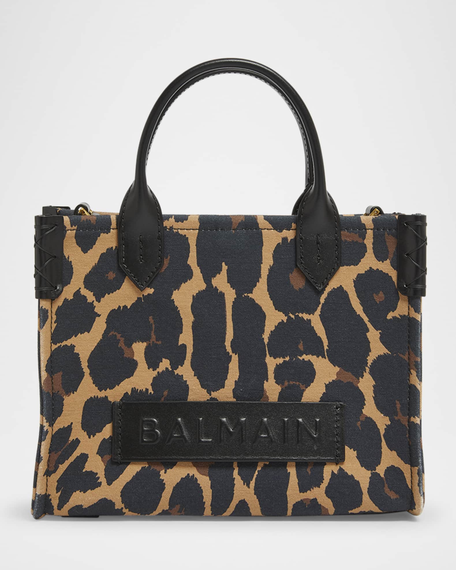 Balmain B-Army Small Shopper Shoulder Bag in Leopard-Print