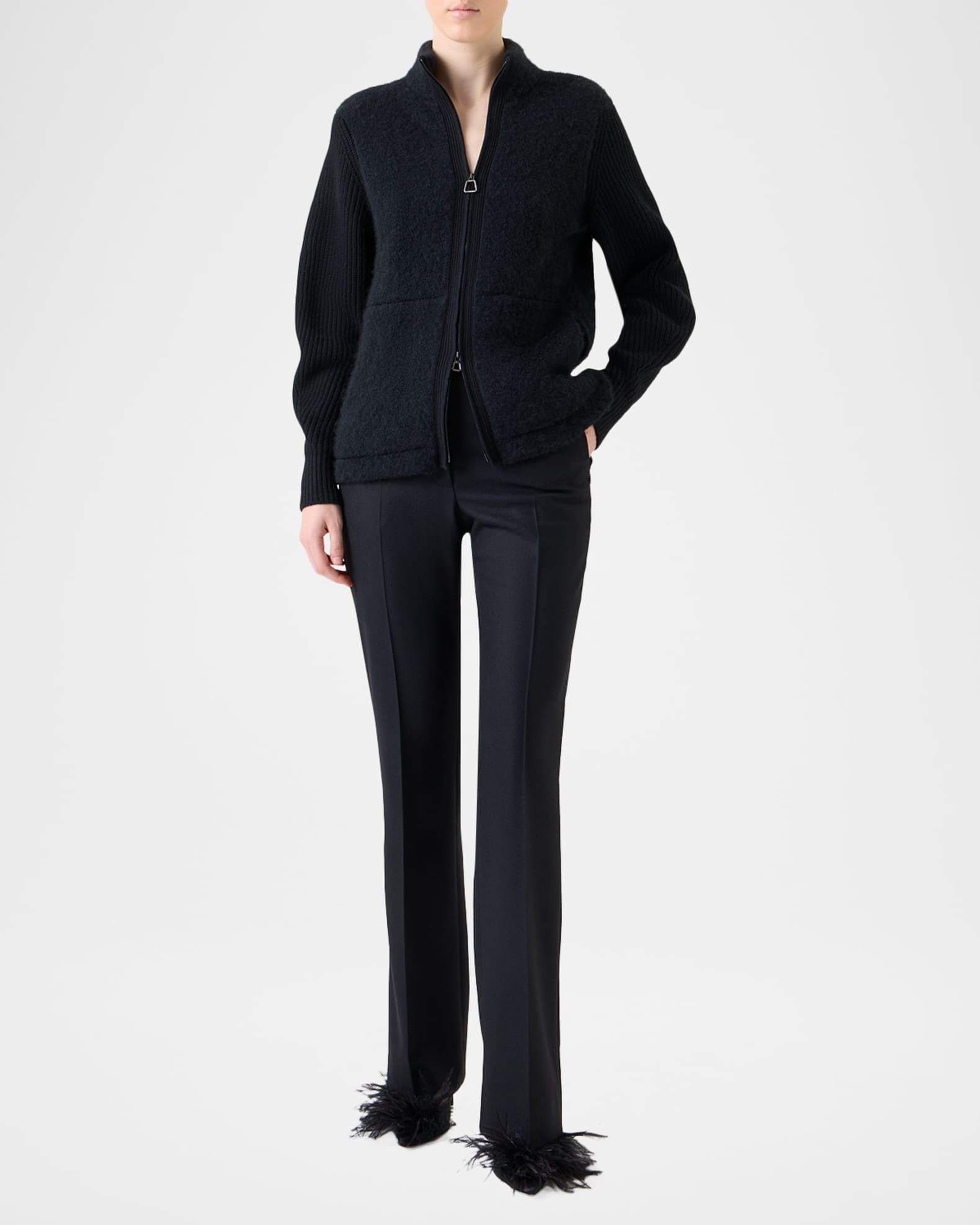 AKRIS カーディガン　カシミヤアンゴラシルク混 Akris Cashmere-Silk Boucle Zip Cardigan | Neiman Marcus