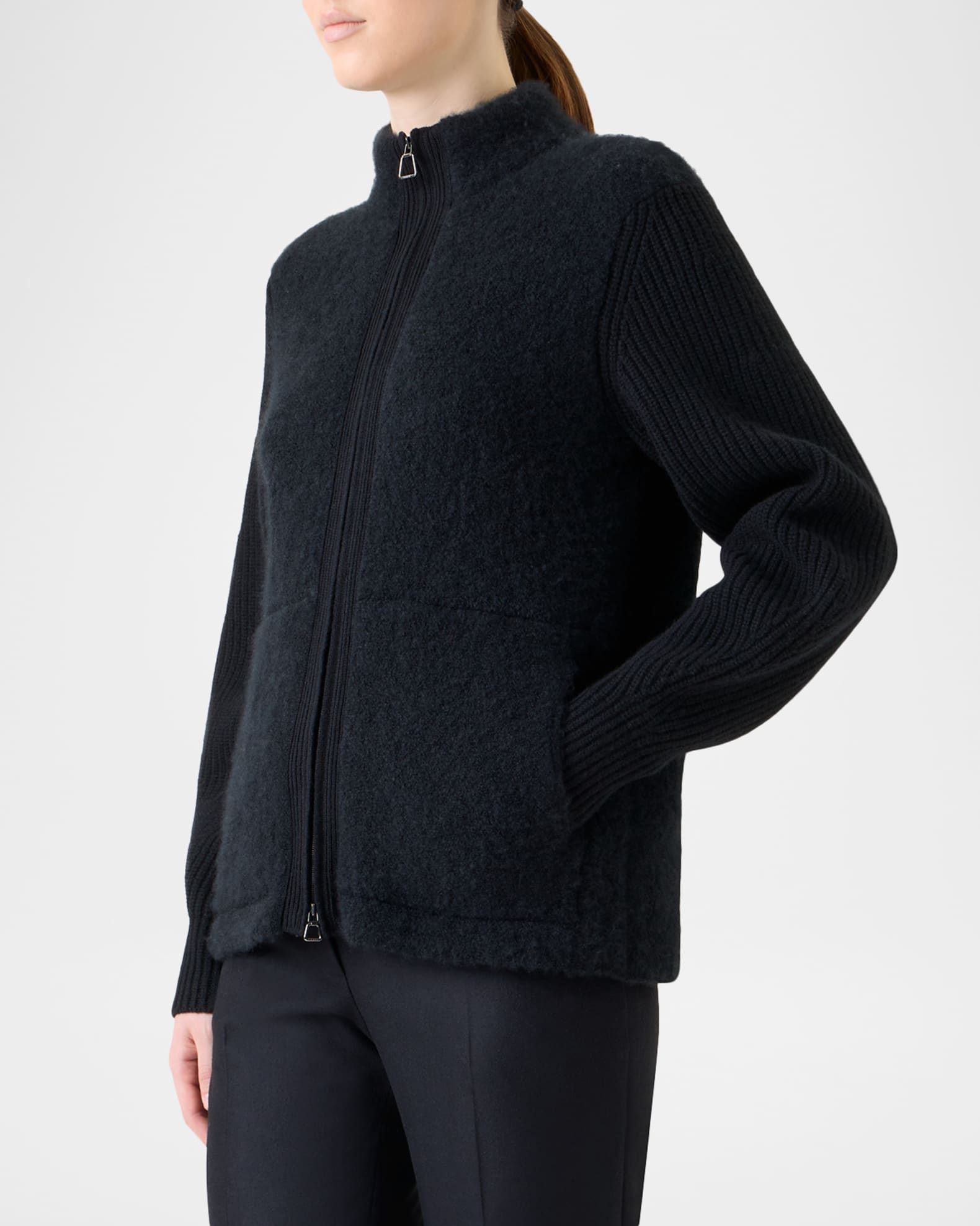 AKRIS カーディガン　カシミヤアンゴラシルク混 Akris Cashmere-Silk Boucle Zip Cardigan | Neiman Marcus