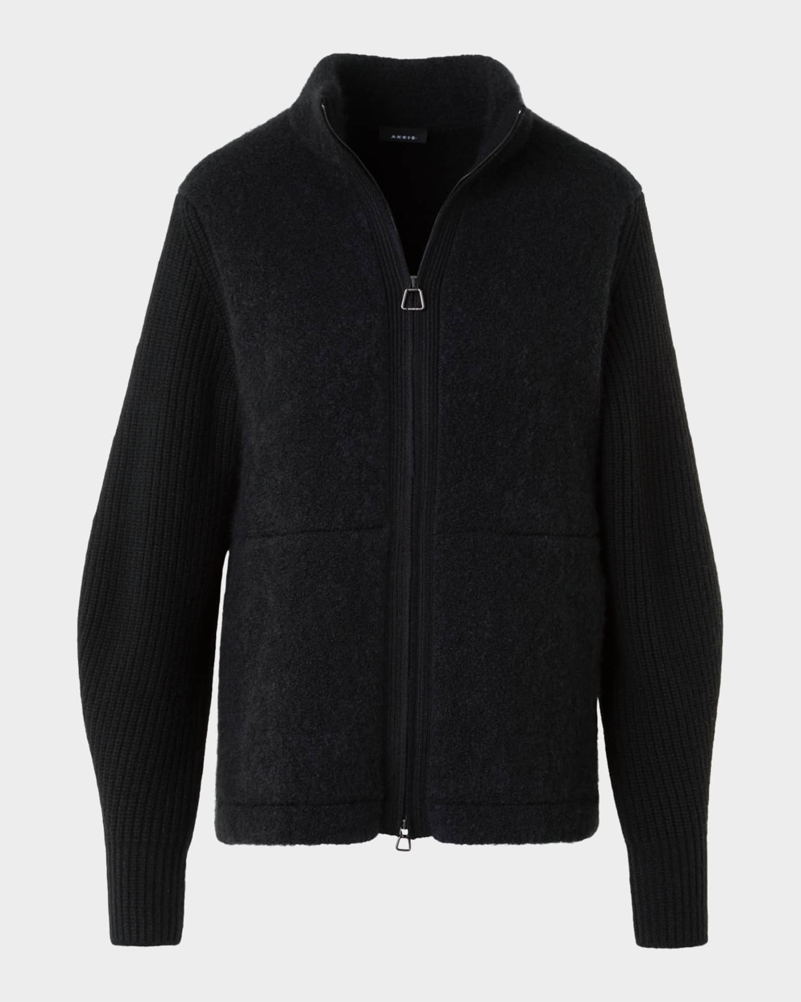 Akris Cashmere-Silk Boucle Zip Cardigan | Neiman Marcus