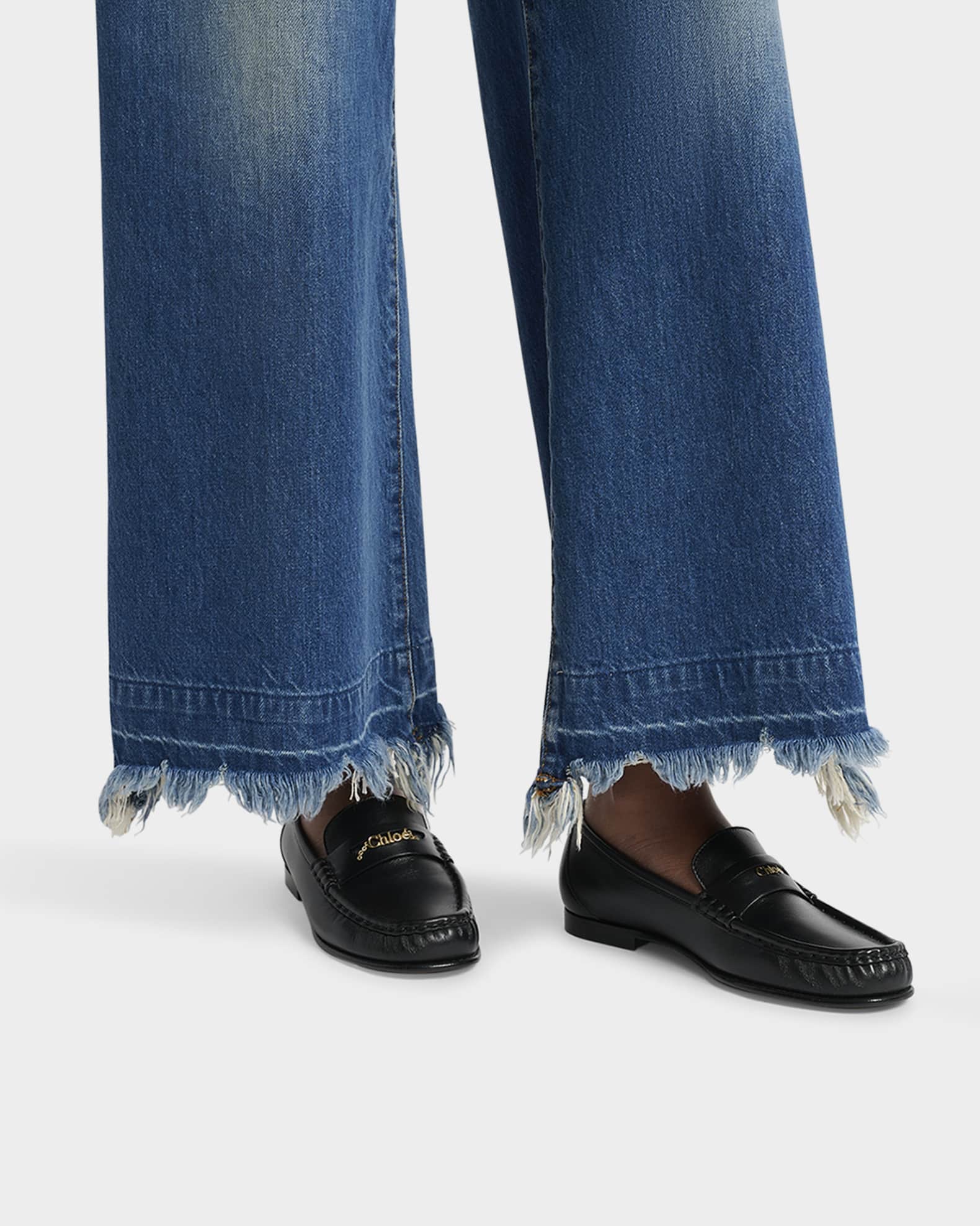 Chloe Leather Logo Chain Penny Loafers | Neiman Marcus