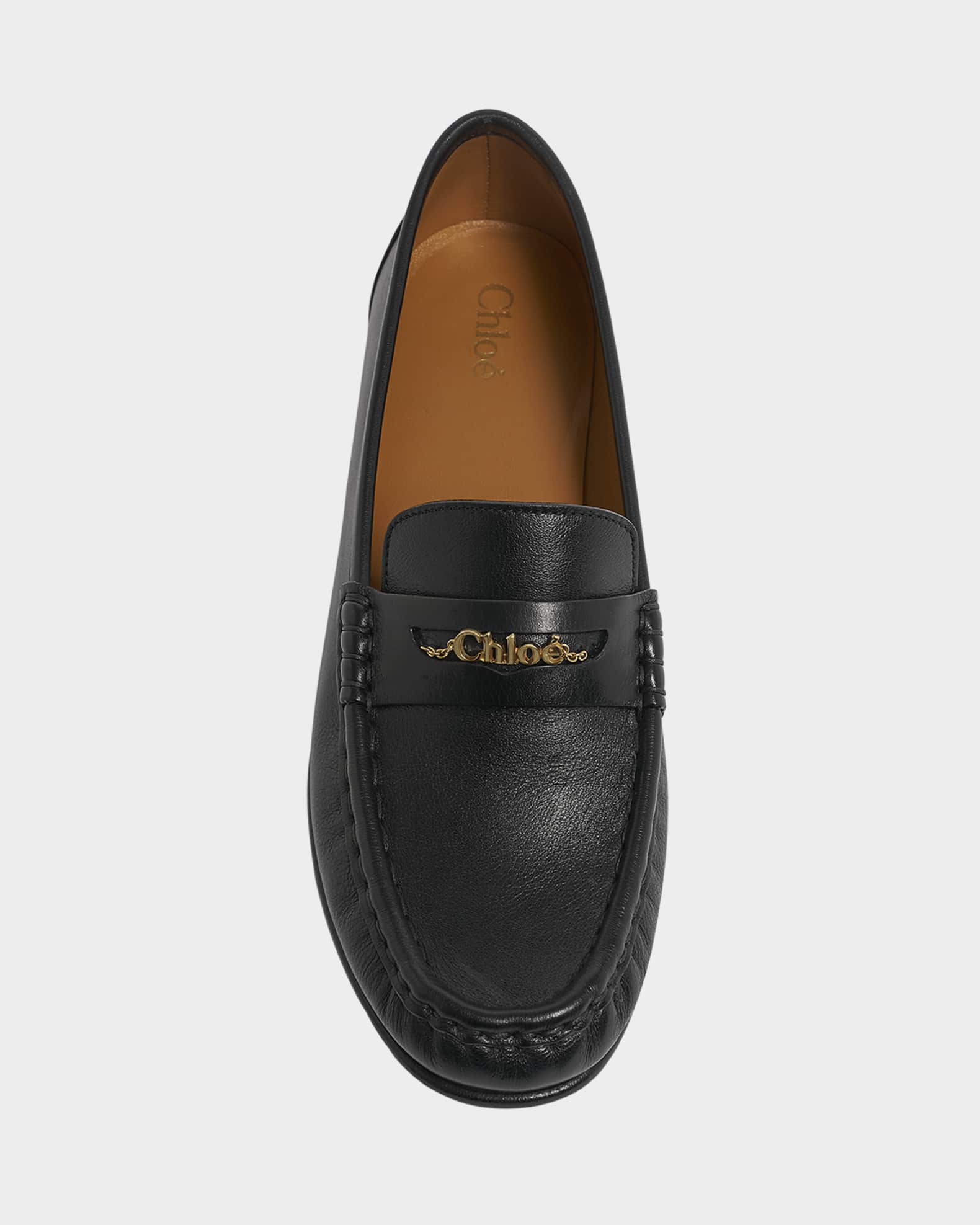 Chloe Leather Logo Chain Penny Loafers | Neiman Marcus