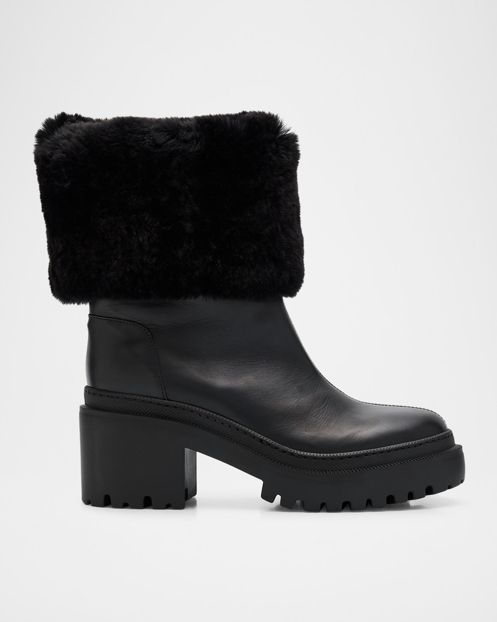 Giuseppe Zanotti Leather Ankle Boots with Shearling Cuff 
