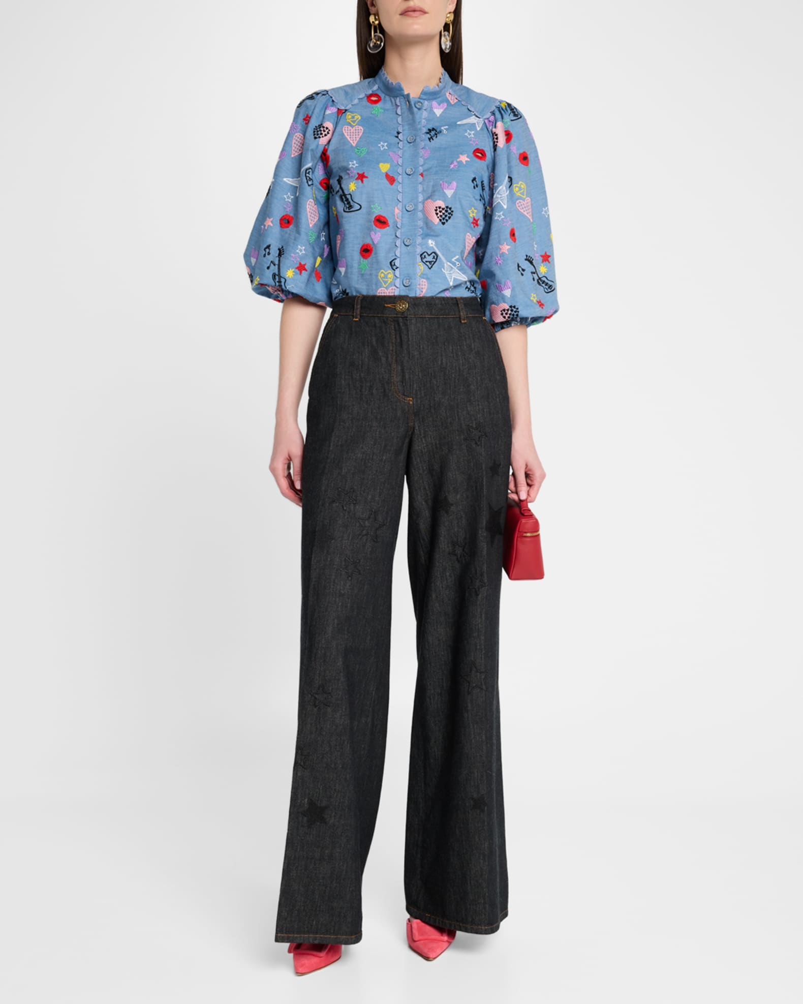 Rock And Romance Embroidered Balloon-Sleeve Shirt 1