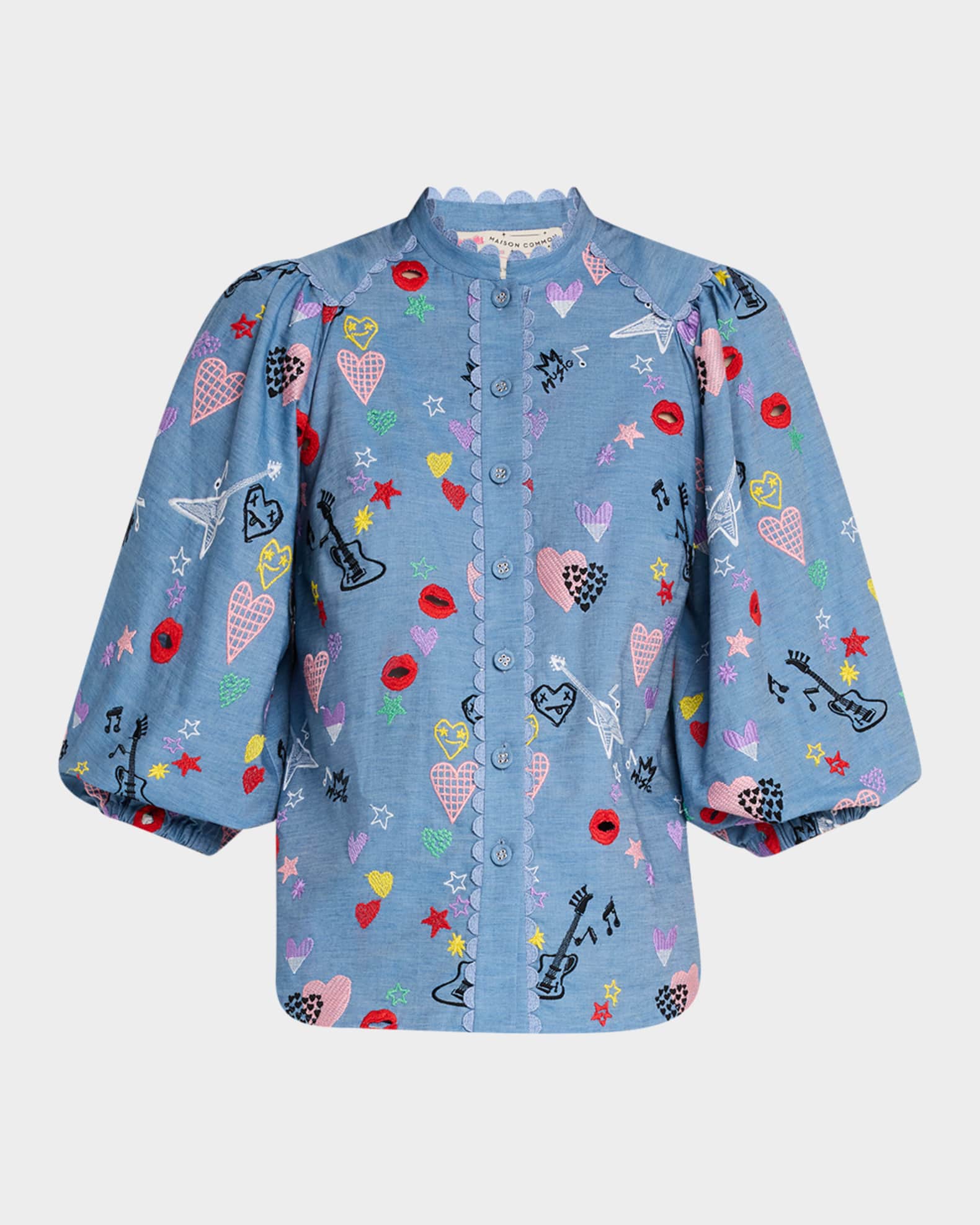 Rock And Romance Embroidered Balloon-Sleeve Shirt 0