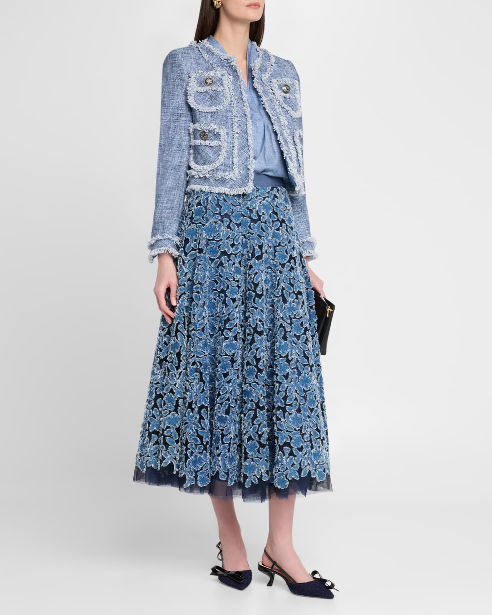 Cotton-Blend Short Jacket with Fringe Trim 1