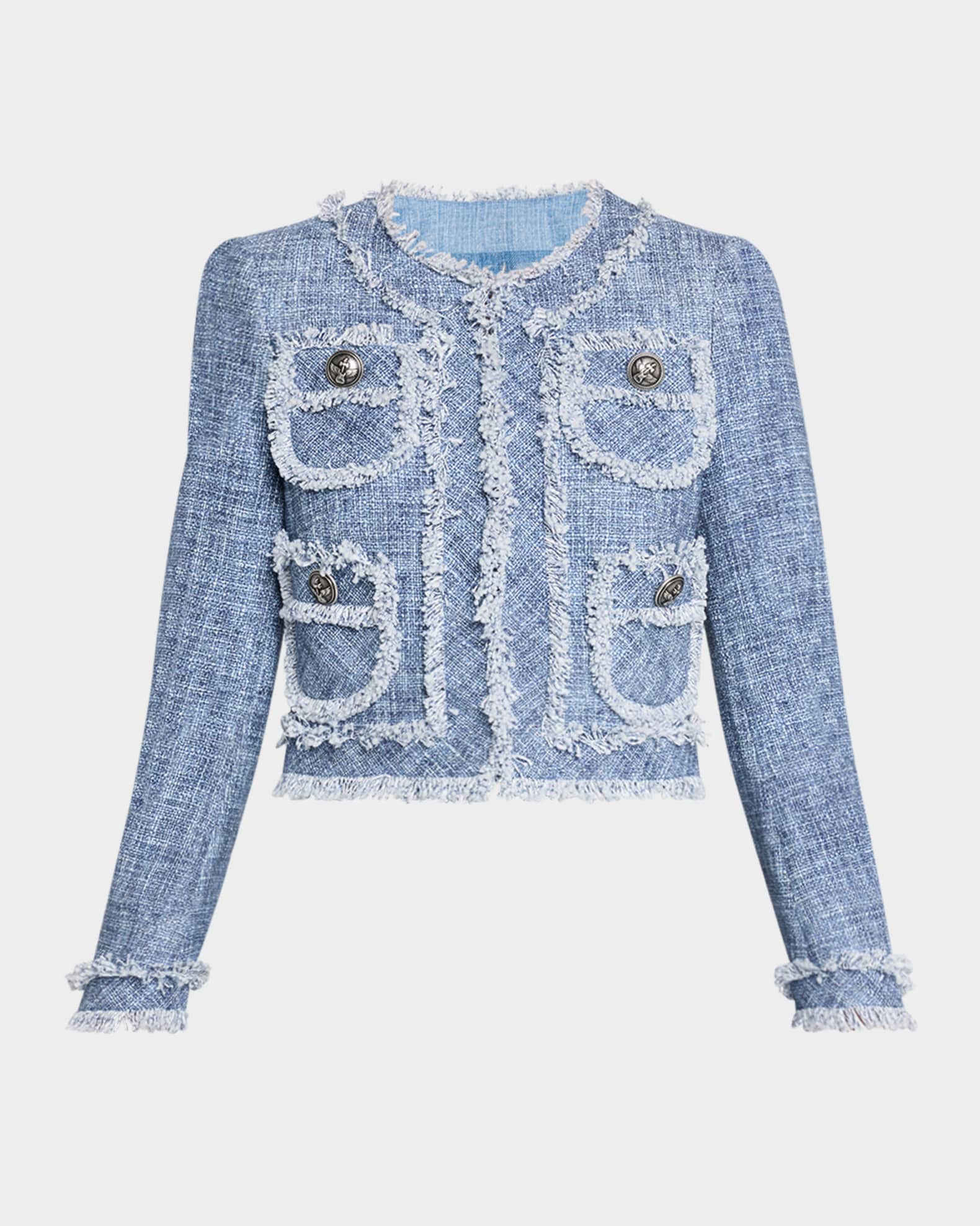 Cotton-Blend Short Jacket with Fringe Trim 0