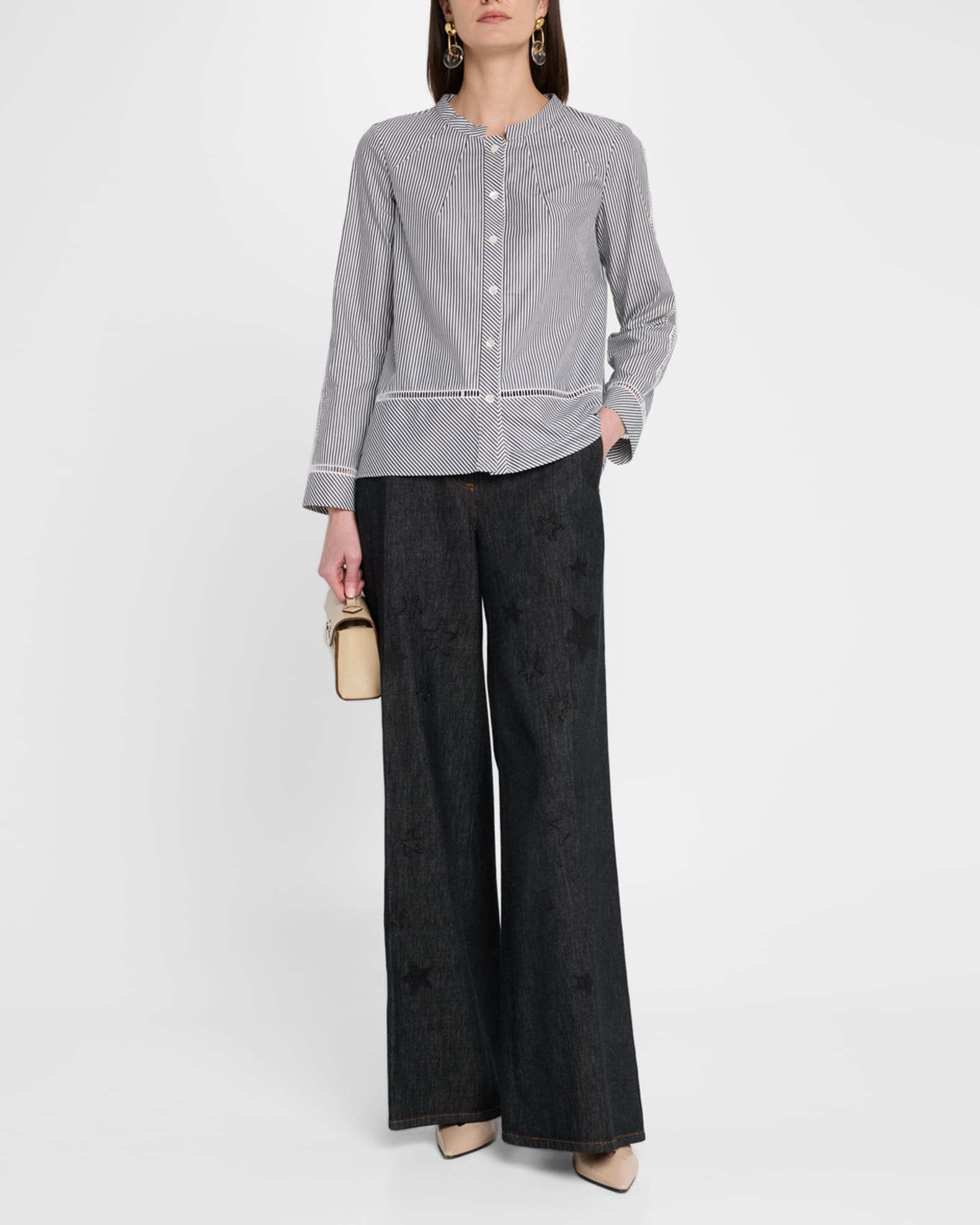 Striped Cotton Shirt with Lattice Detail 1