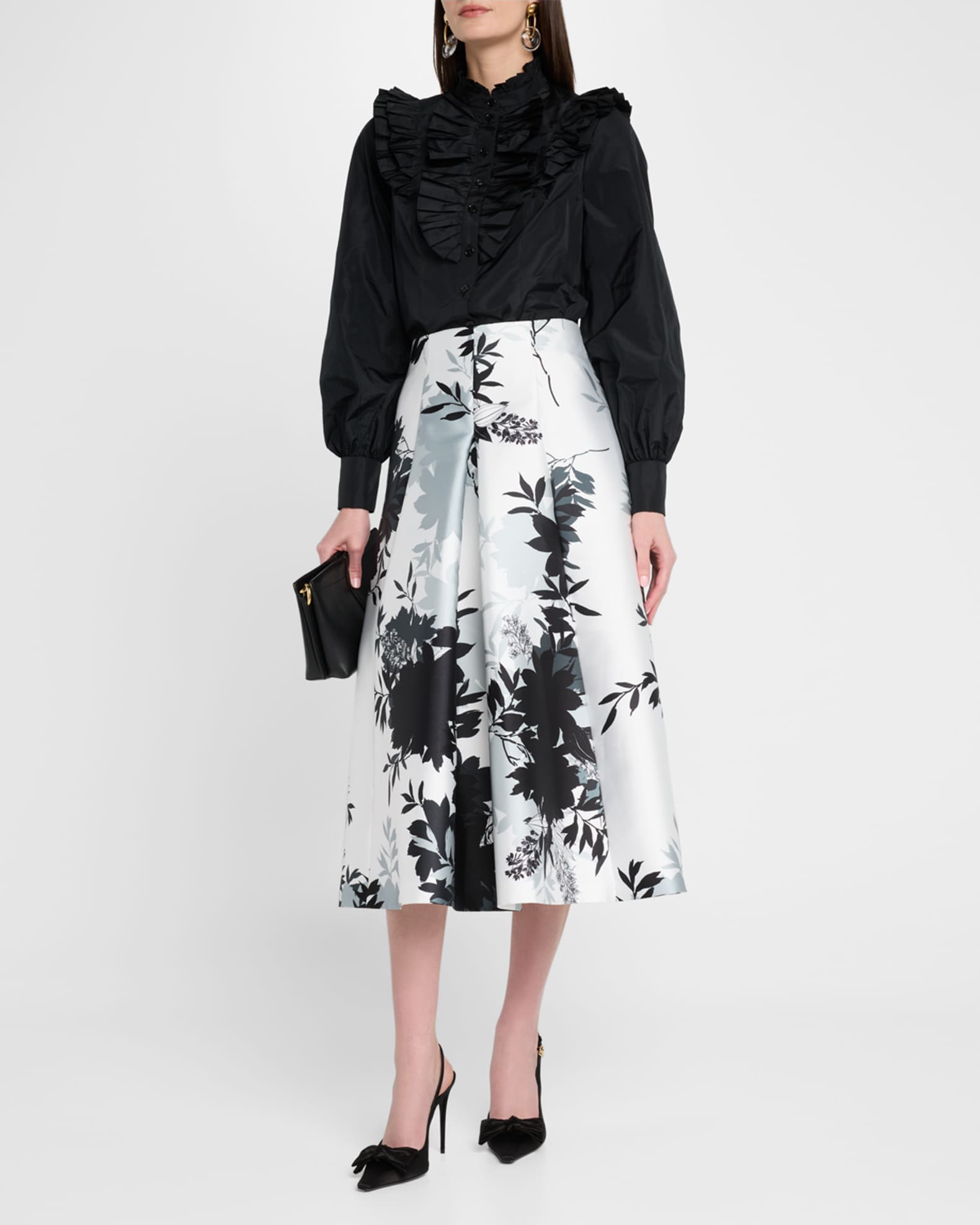 Ruffle Long-Sleeve Poly Taffeta Blouse 1