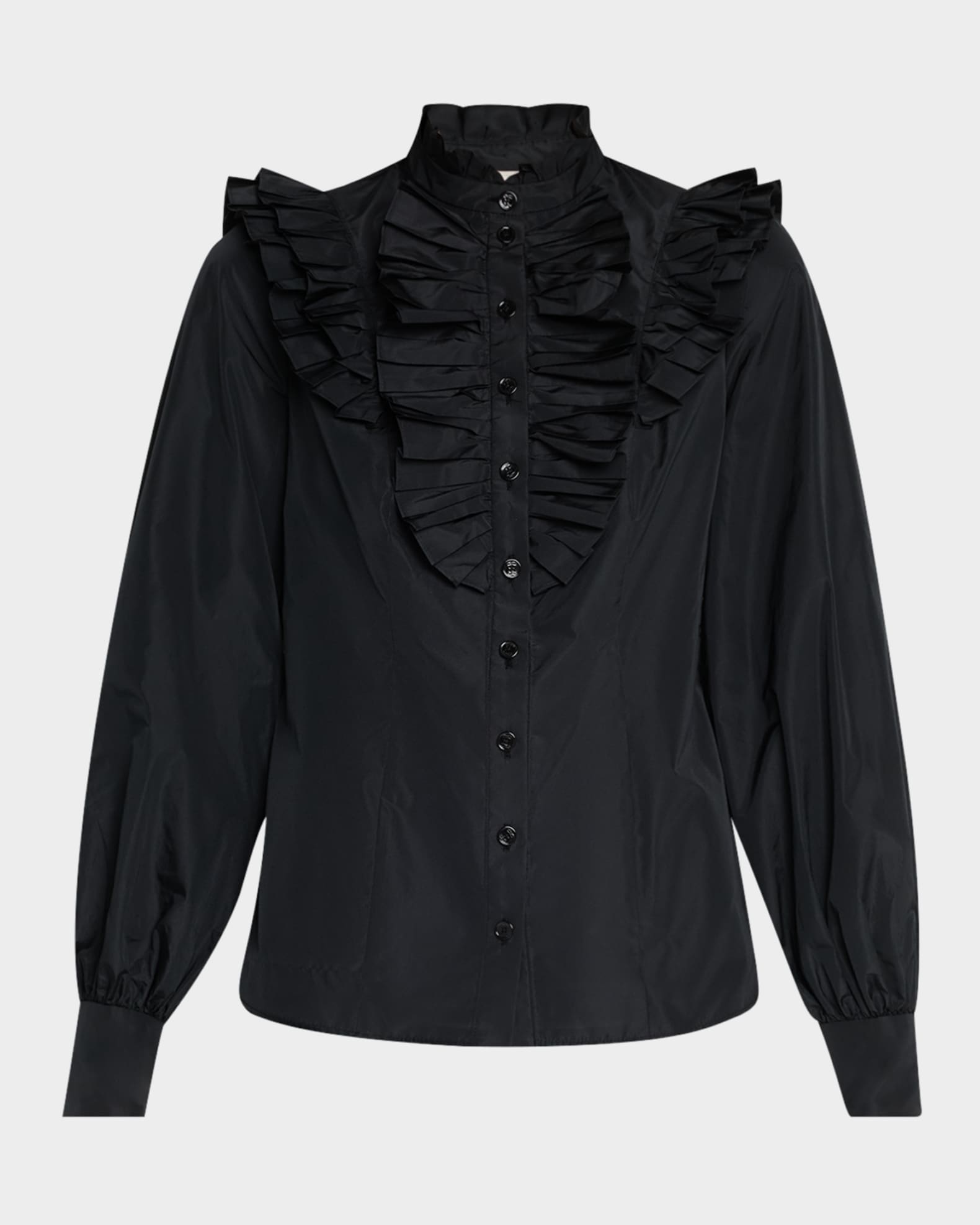 Ruffle Long-Sleeve Poly Taffeta Blouse 0