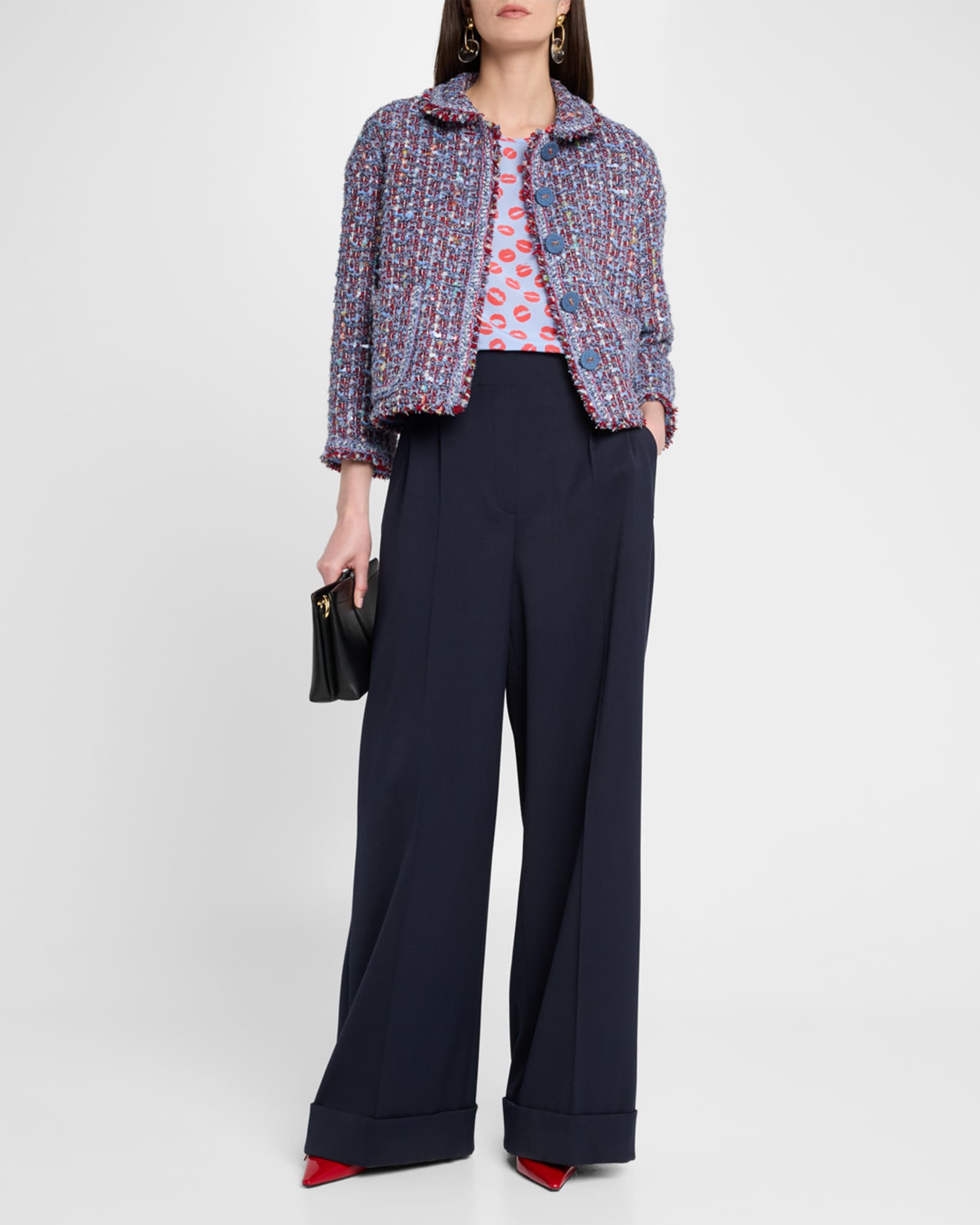 Maison Common 3/4-Sleeve Lip-Print Silk Blouse | Neiman Marcus