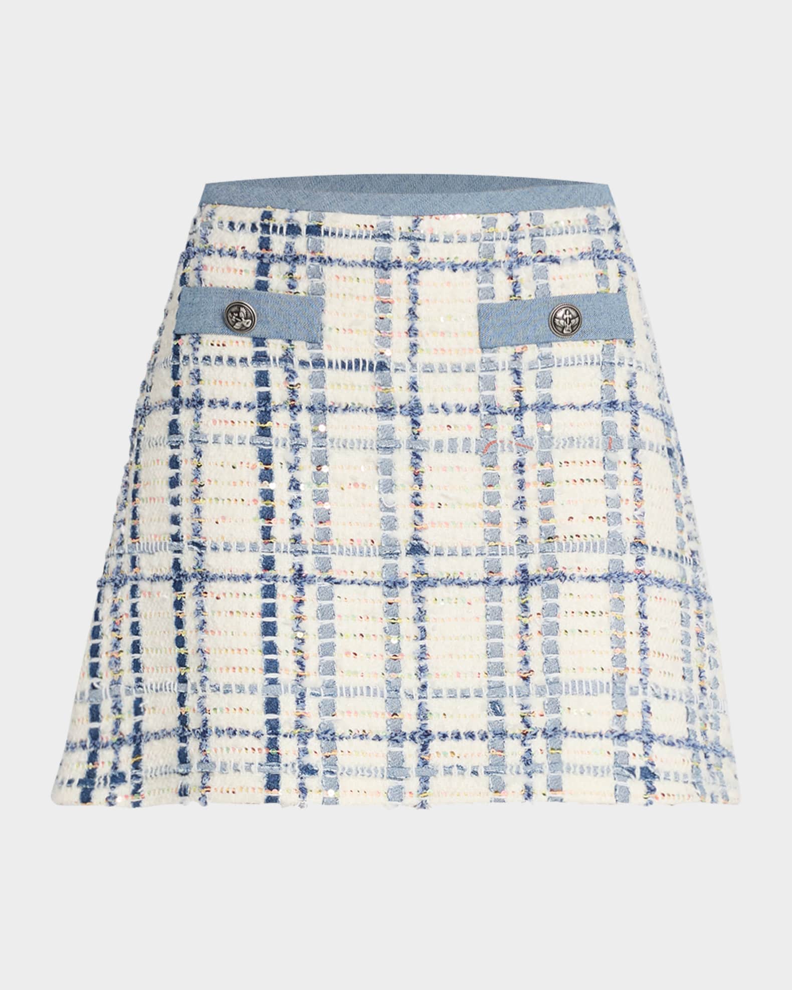 Wool-Blend Paillette Tweed Mini Skirt 0