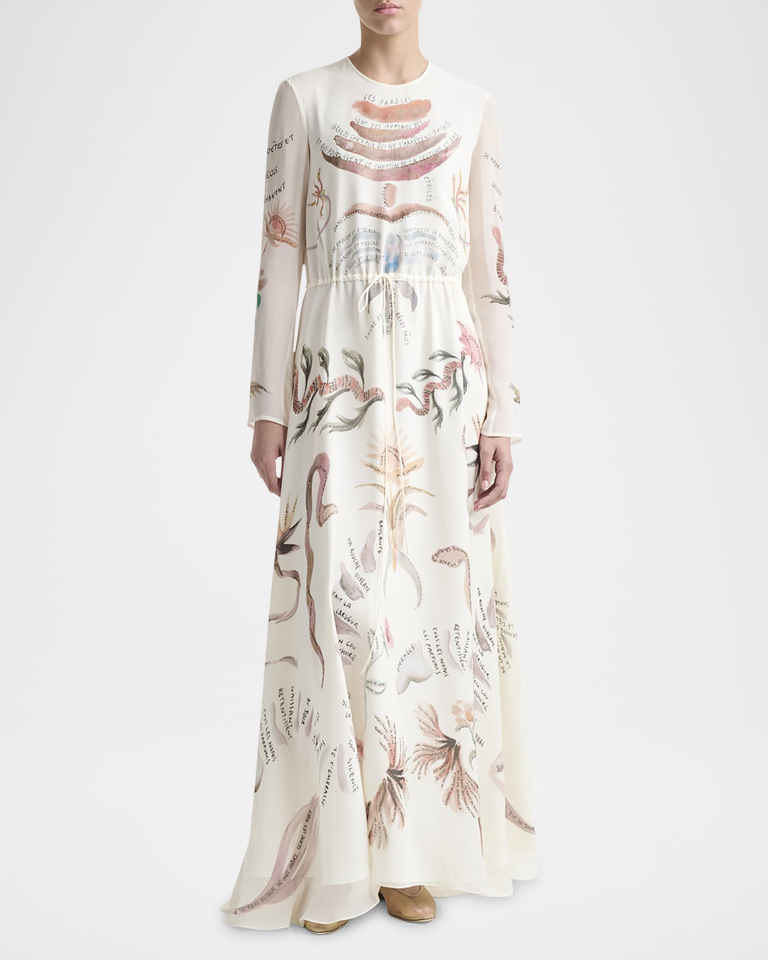 Sybbeline Long-Sleeve Drawstring Silk Maxi Dress 1