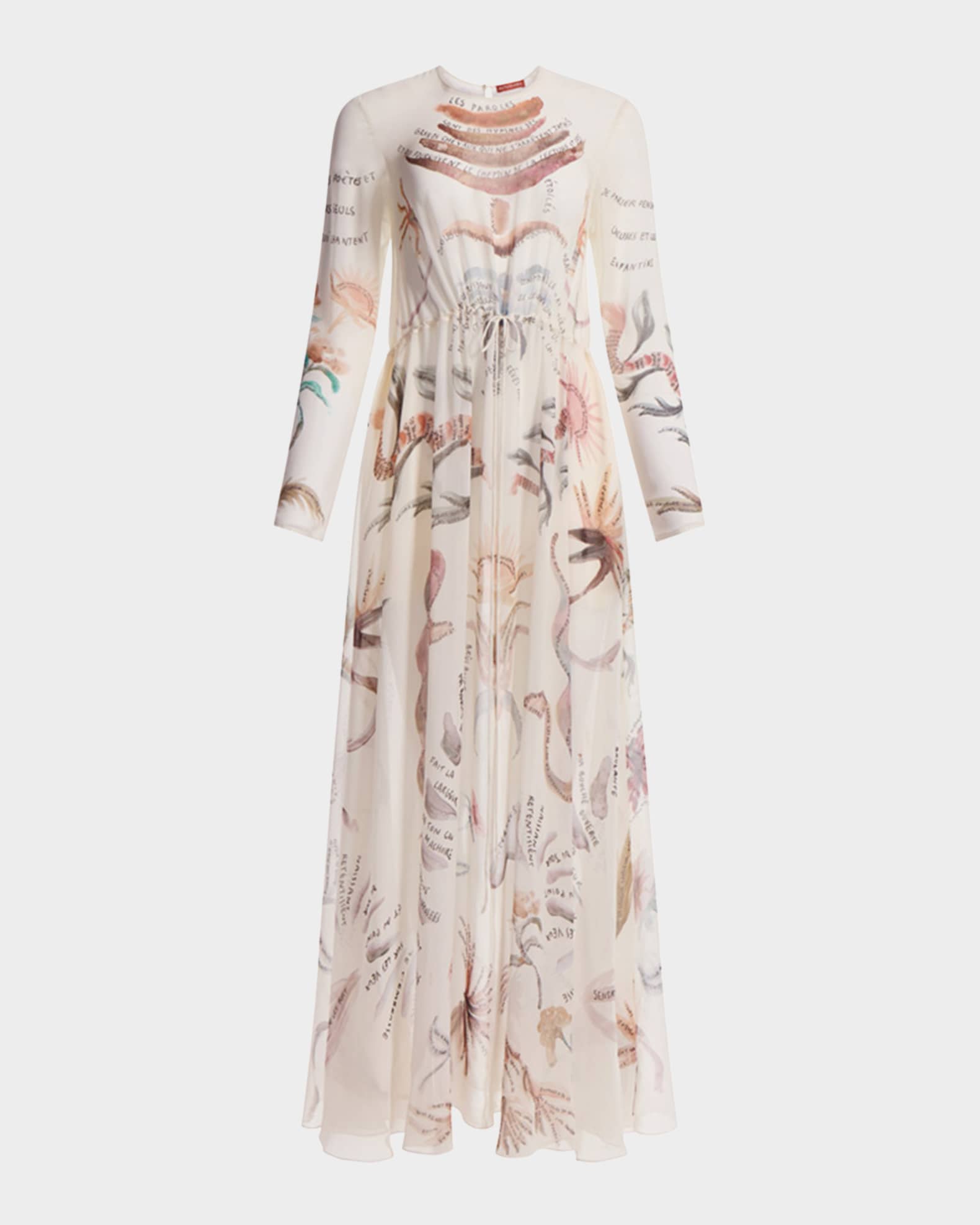 Sybbeline Long-Sleeve Drawstring Silk Maxi Dress 0