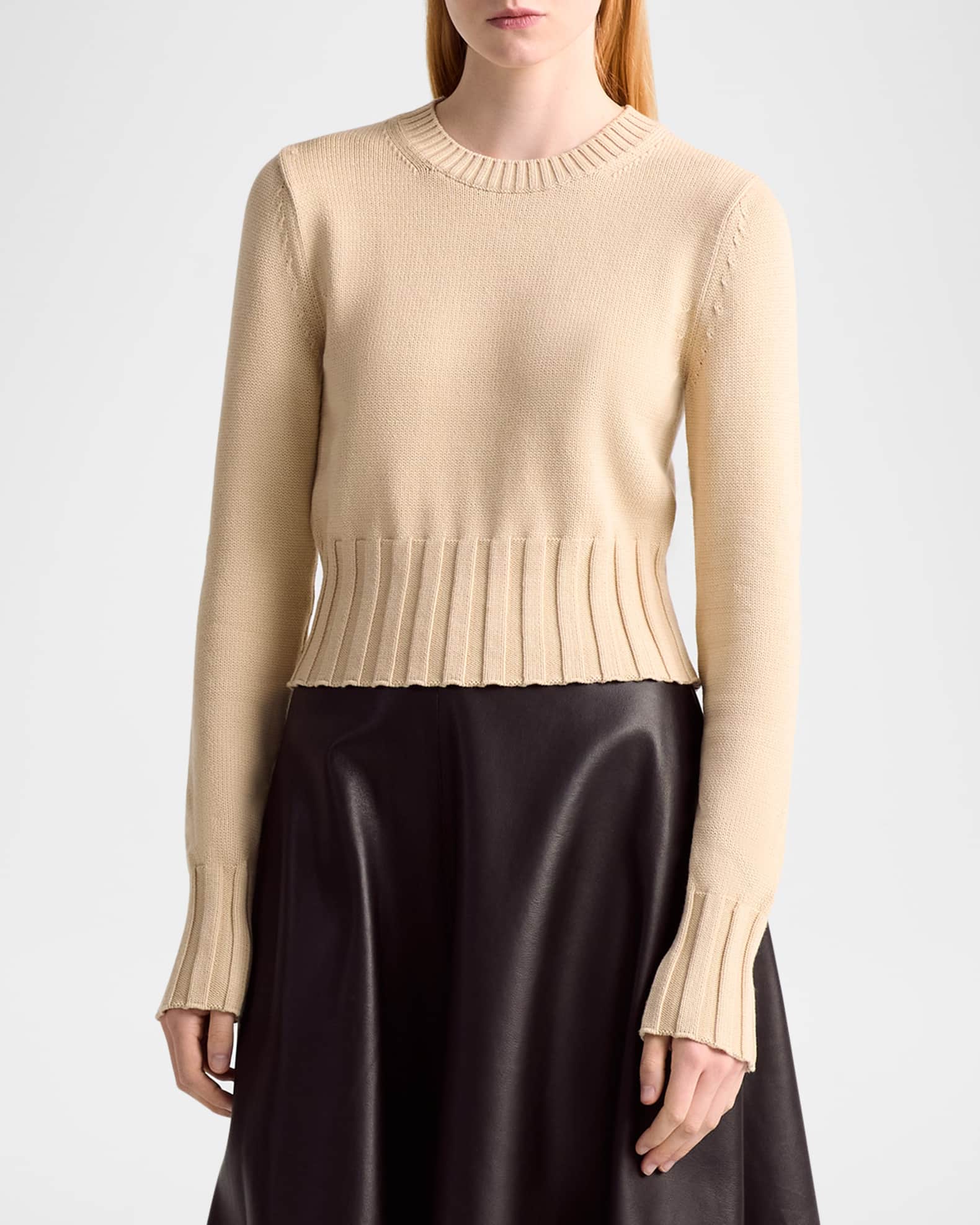 Livvy Wide-Rib Cuffs Crewneck Sweater 1