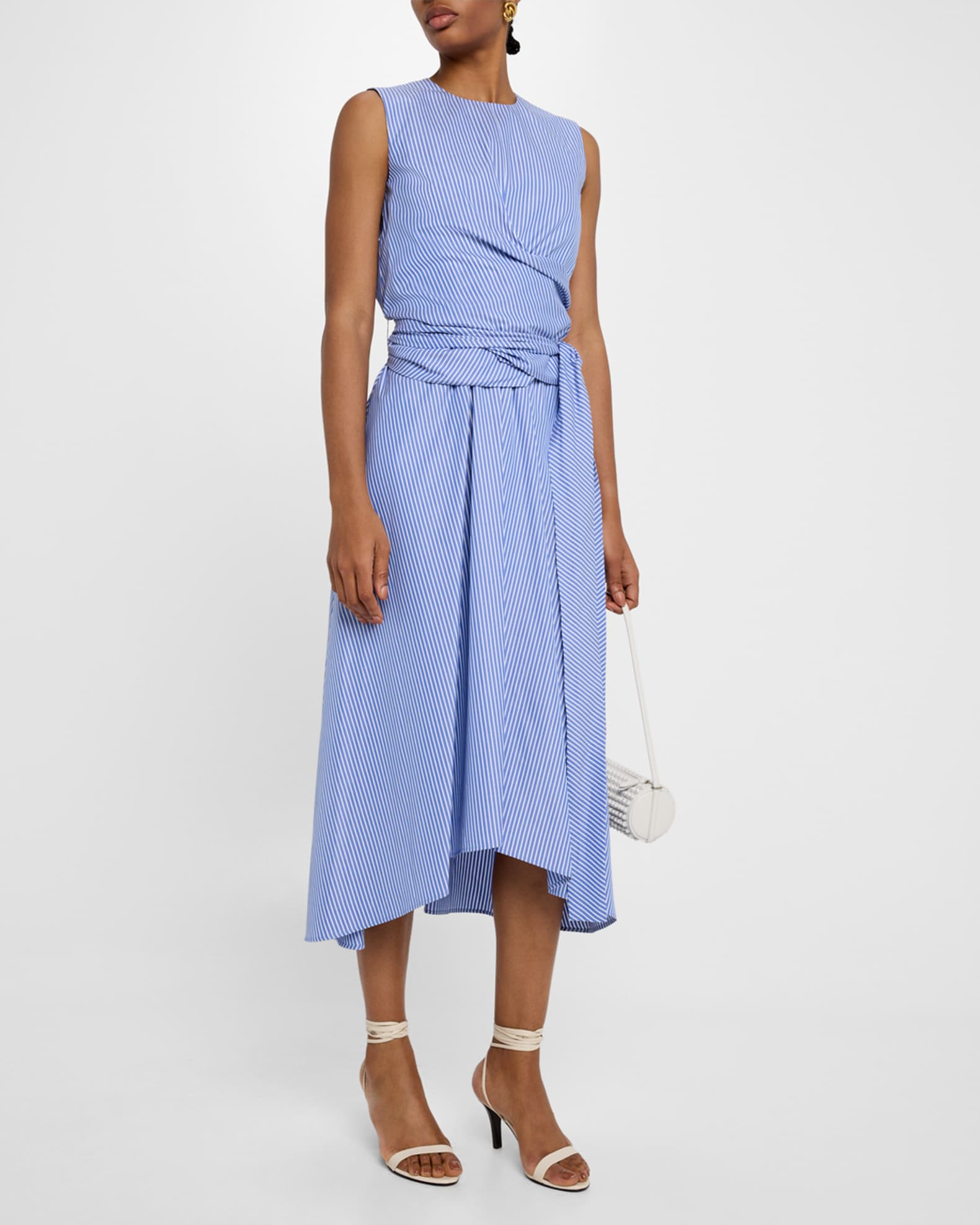 Penny Striped Draped Wrap Midi Dress 1