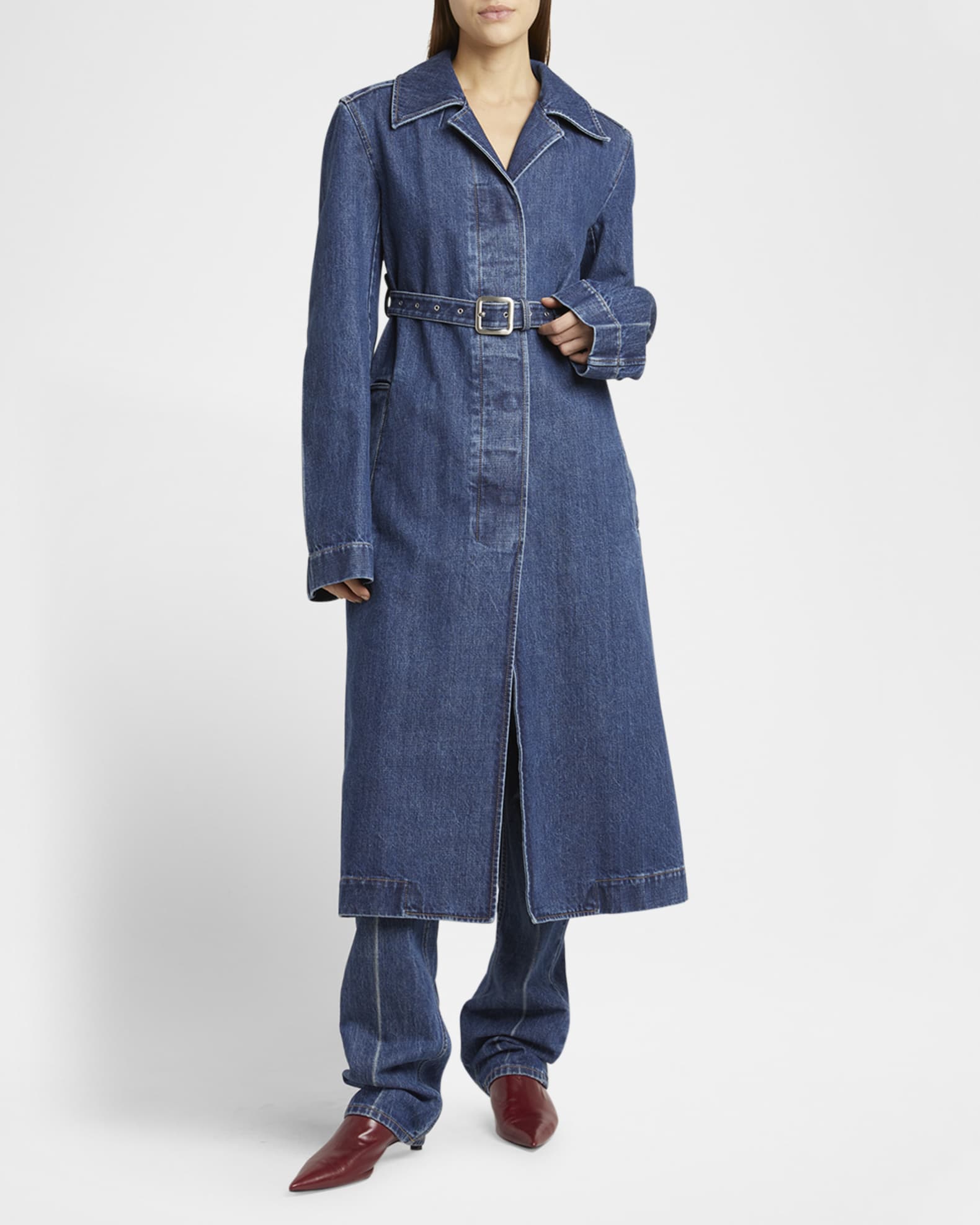 Belted Washed Denim Trench Coat 1
