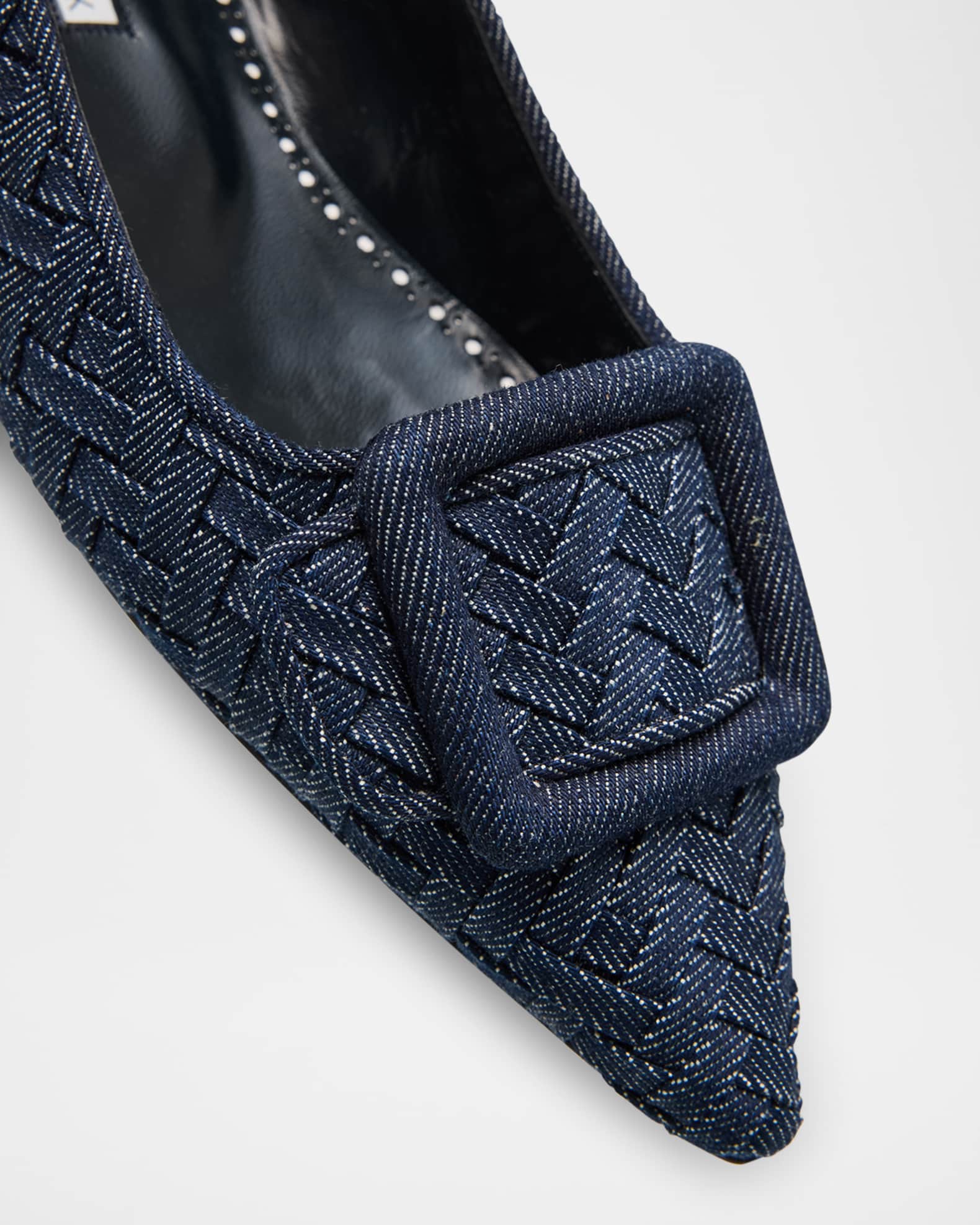 Manolo Blahnik Maysale Chambray Flat Ballerina Pumps