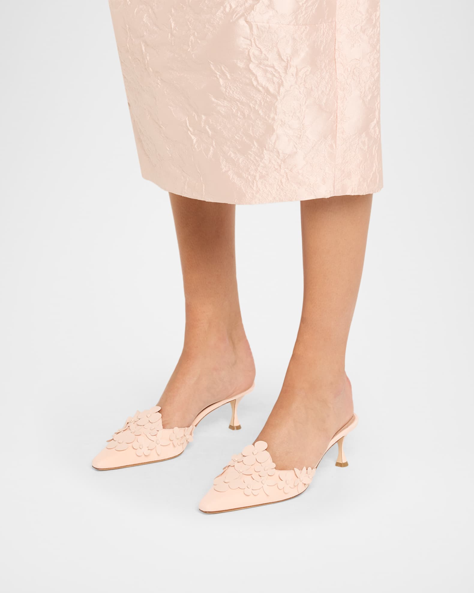 Harnes Flower Suede Kitten-Heel Mules 1