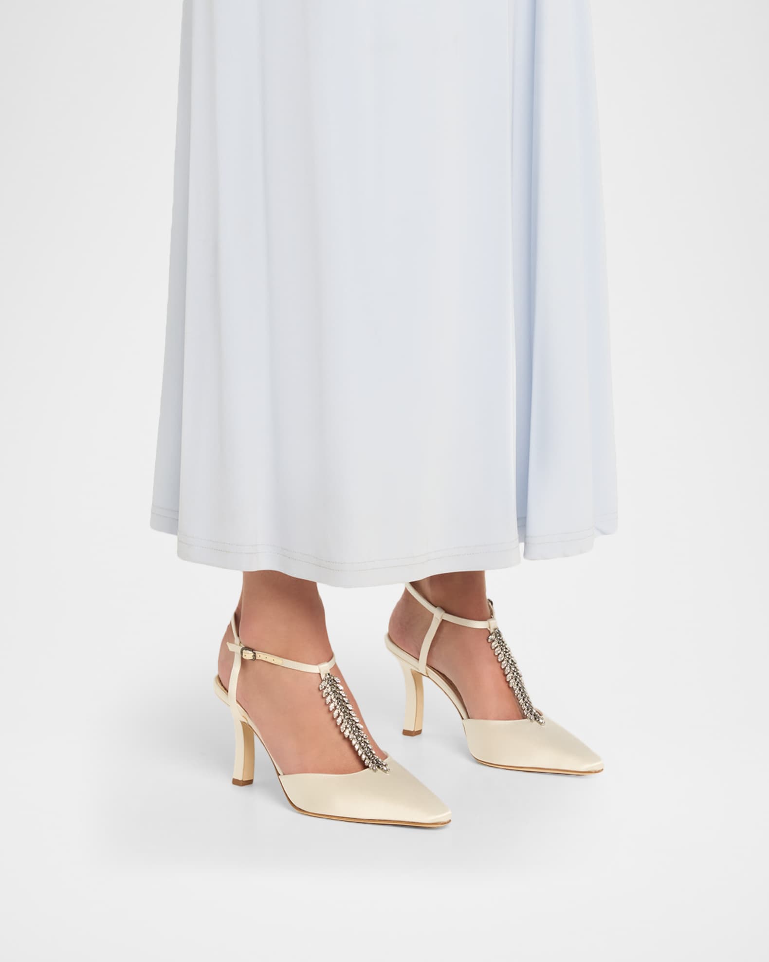 Sufik Embellished Satin T-Strap Pumps 1