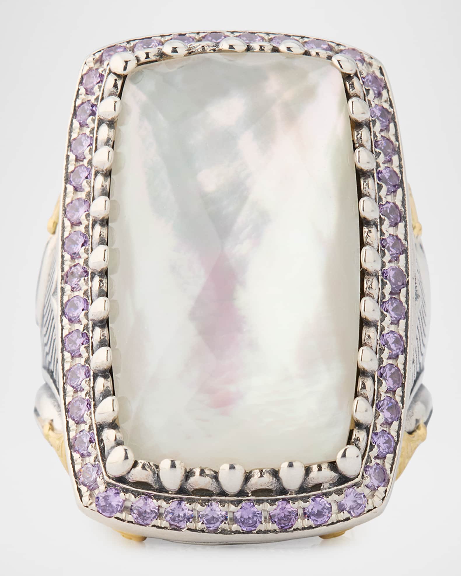 Kyma Two-Tone Mother-Of-Pearl and Amethyst Ring, Size 7 0