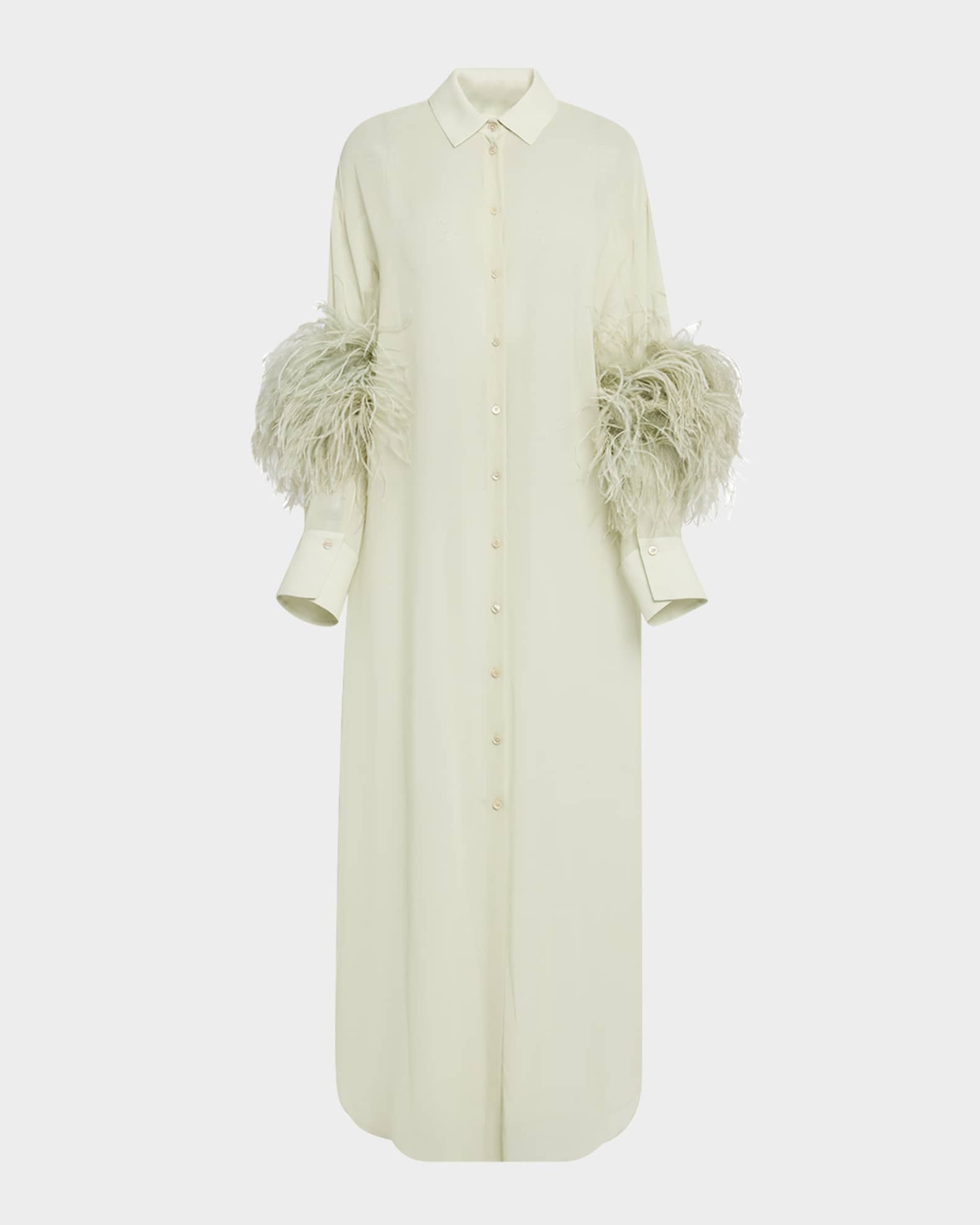 Lightweight Georgette Long Button-Down Shirt With Feathers 0