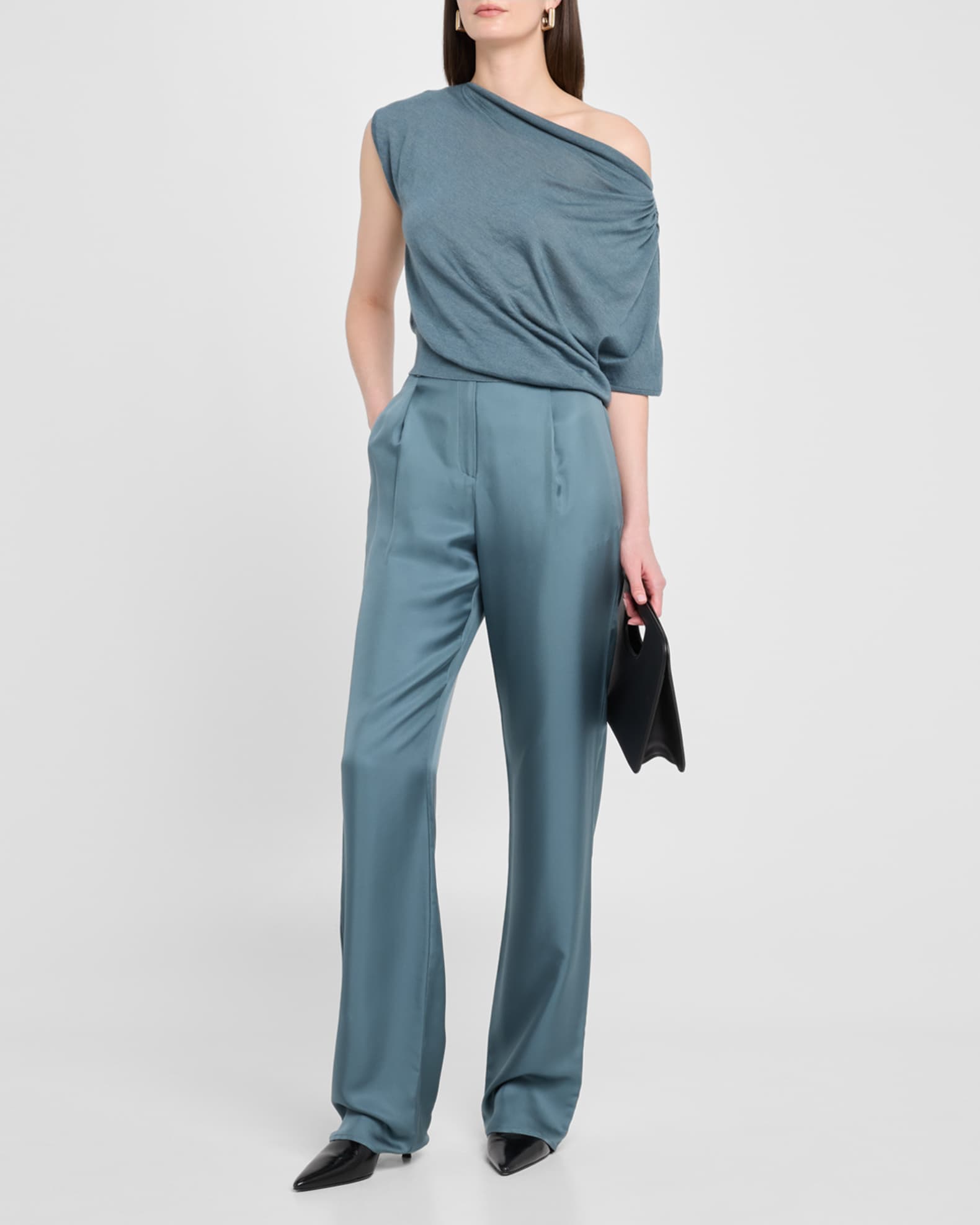 Silky Twill Belted Straight-Leg Pants 1
