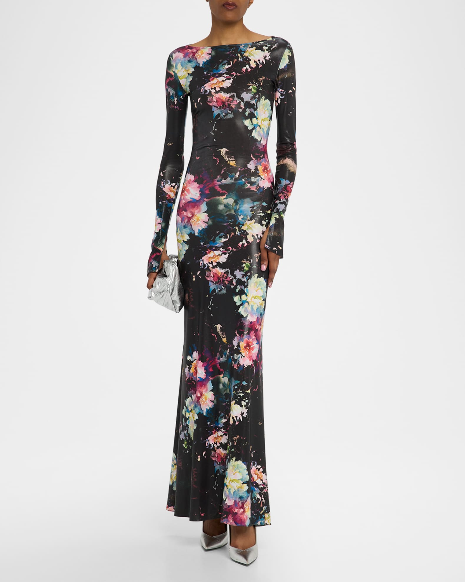 Floral Jersey Long-Sleeve Gown 1