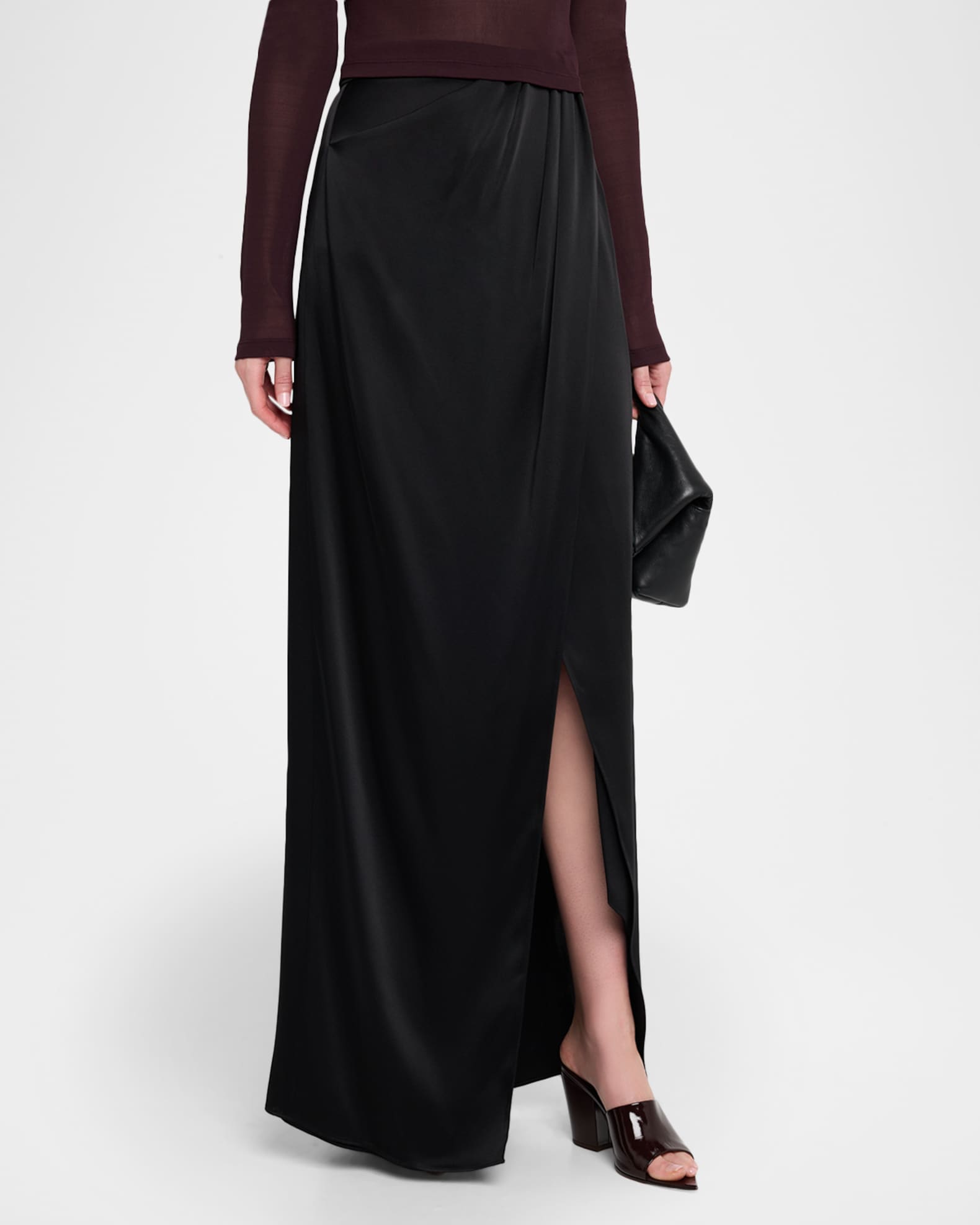 LAPOINTE Satin Wrap Maxi Skirt | Neiman Marcus