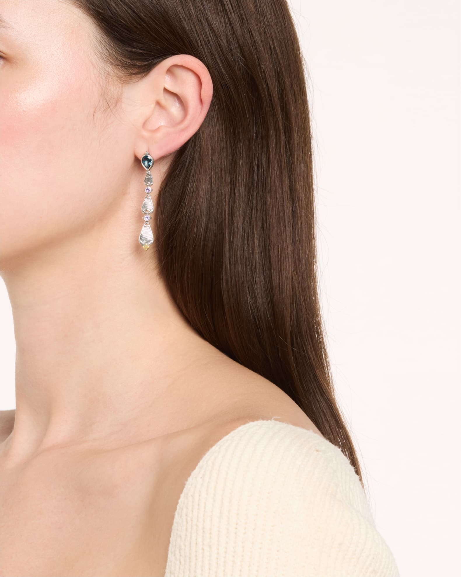 Kyma Linear Earrings with Blue Topaz and Amethyst 1