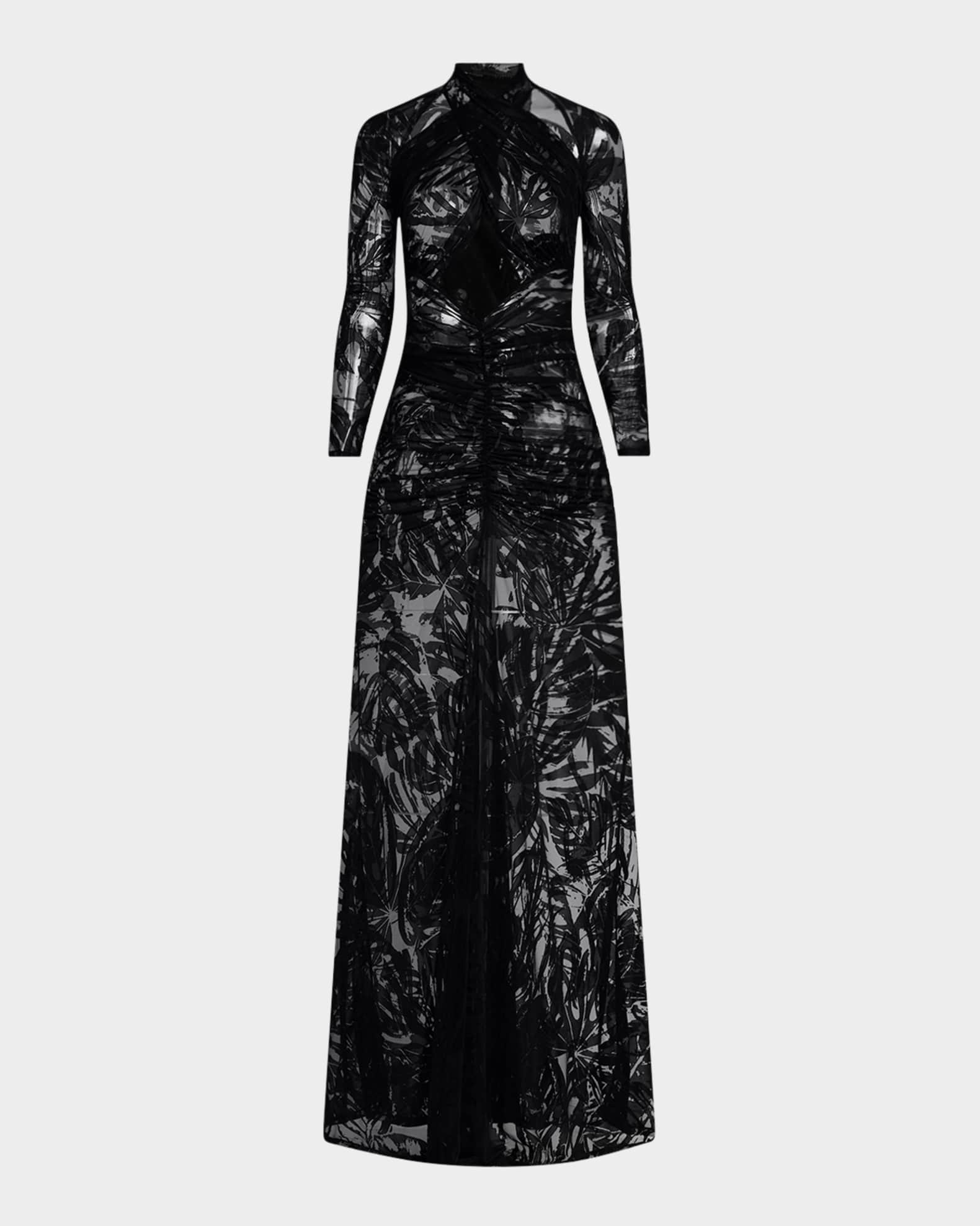 Burnout Jersey Crossover Halter Ruched Gown 0