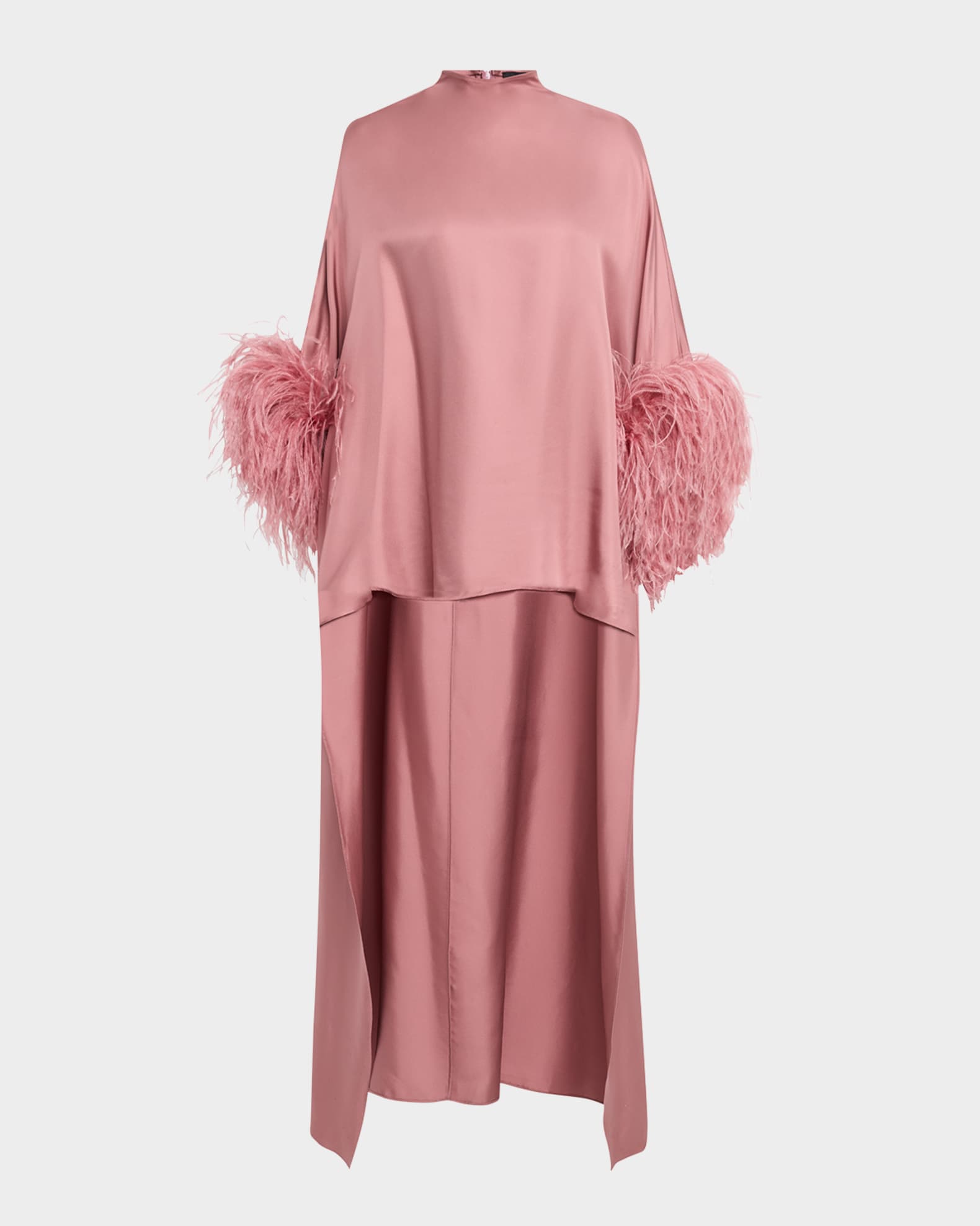 Feather-Trim Silk Twill Mock-Neck High-Low Top 0